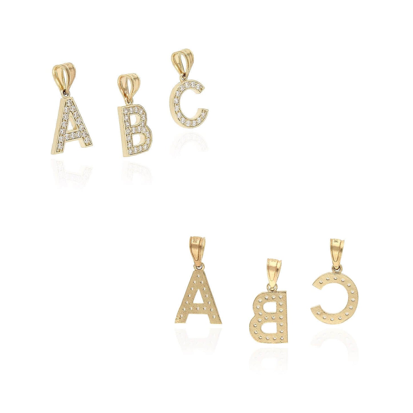 10K Yellow Gold CZ Initial Alphabet Letter Pendant 0.65"