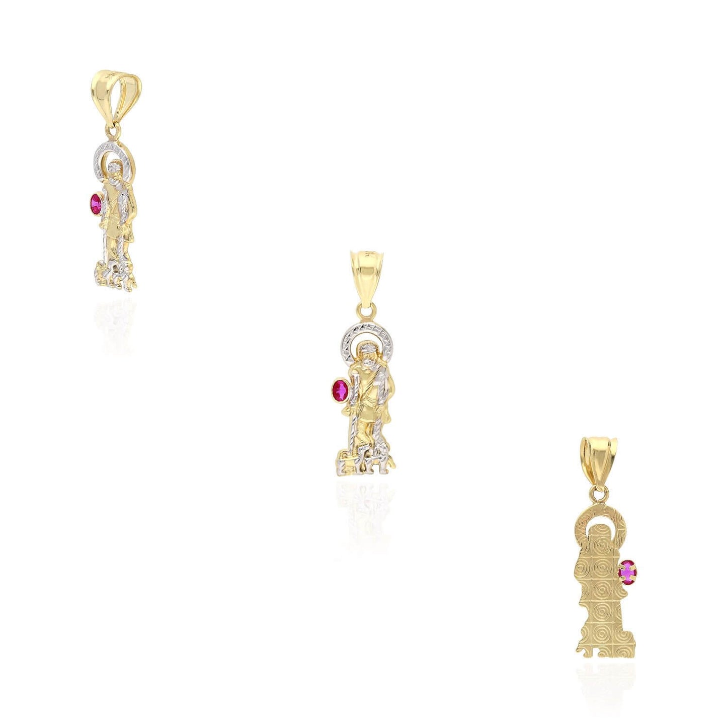 10K Gold Yellow & White Diamond-Cut Ruby Religious Saint Lazarus Pendant 1.57"