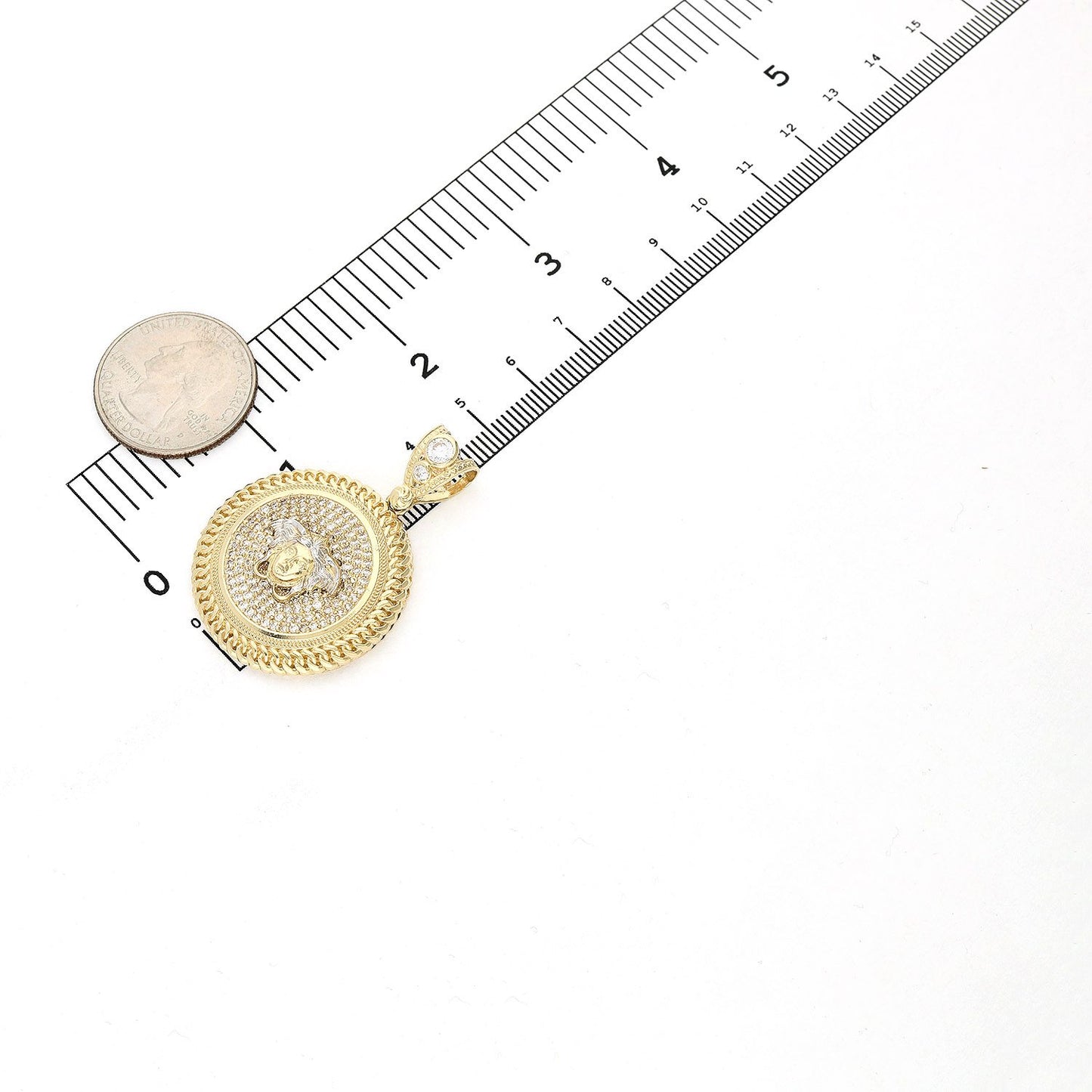 10K Yellow Gold CZ Medusa Miami Bezel Medallion Pendant 1.73"