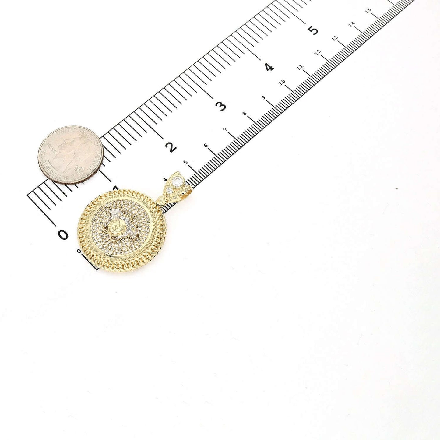10K Yellow Gold CZ Medusa Miami Bezel Medallion Pendant 1.73"