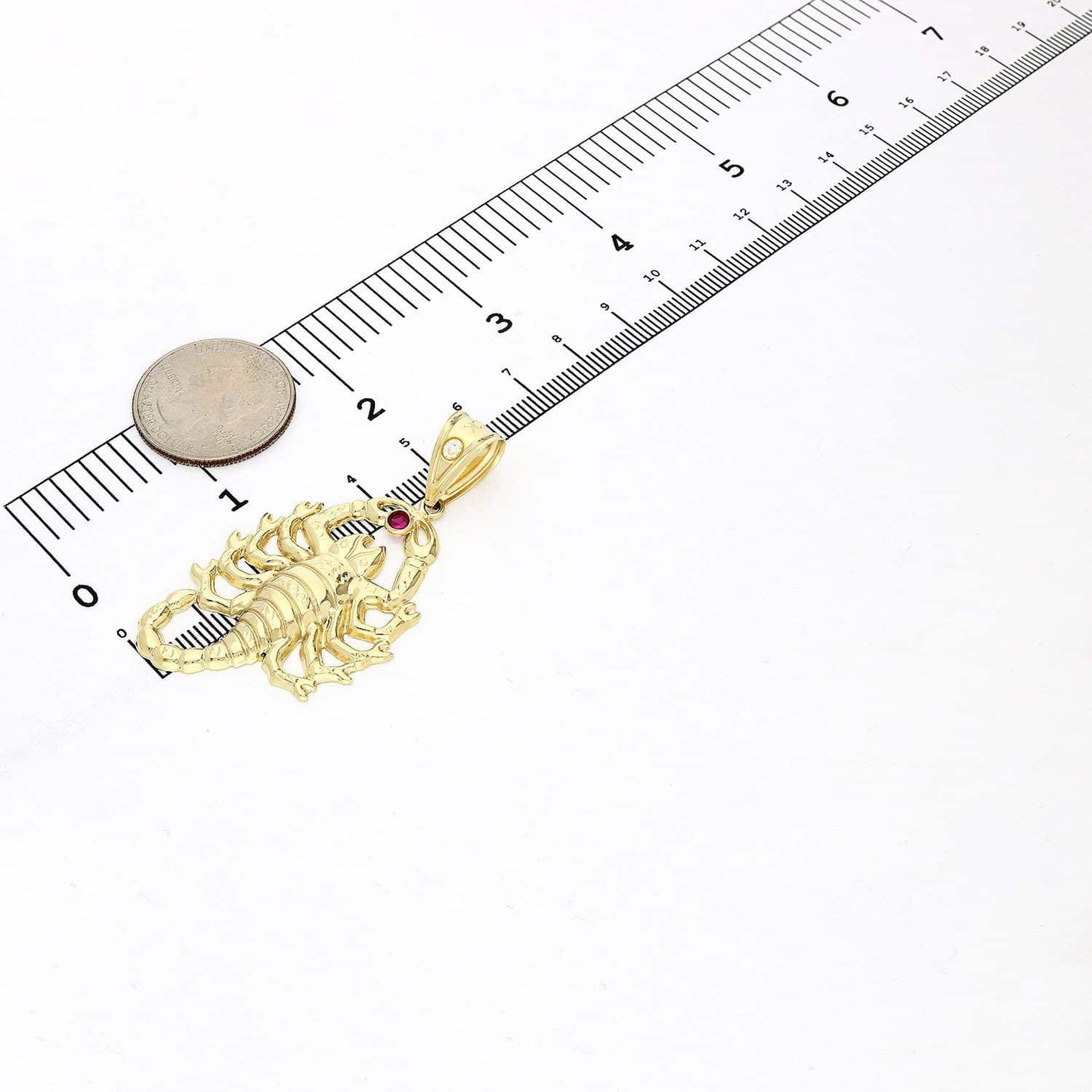 10K Yellow Gold Ruby Diamond Cut Scorpion Zodiac Charm Pendant 2.4"
