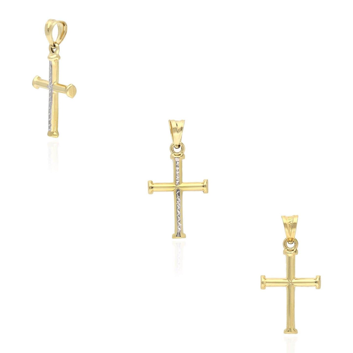 10K Yellow White Gold Two-Tone Diamond-Cut Cross Pendant 1.28"