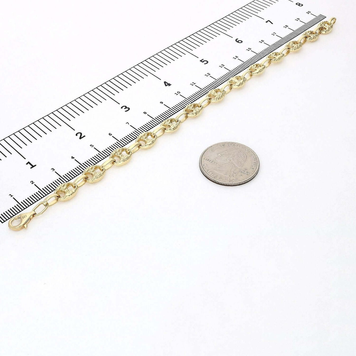 10K Yellow Gold 8mm Puffed Anchor Mariner Nugget Bracelet 8"