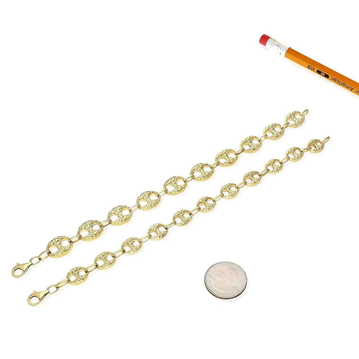 10K Yellow Gold 10mm 12mm Puffed Anchor Mariner Nugget Bracelet (Hollow) 8.5"