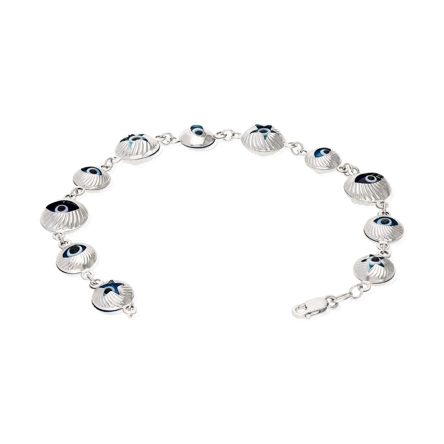10K Gold White Diamond Cut Evil Eye Bracelet 7.5"
