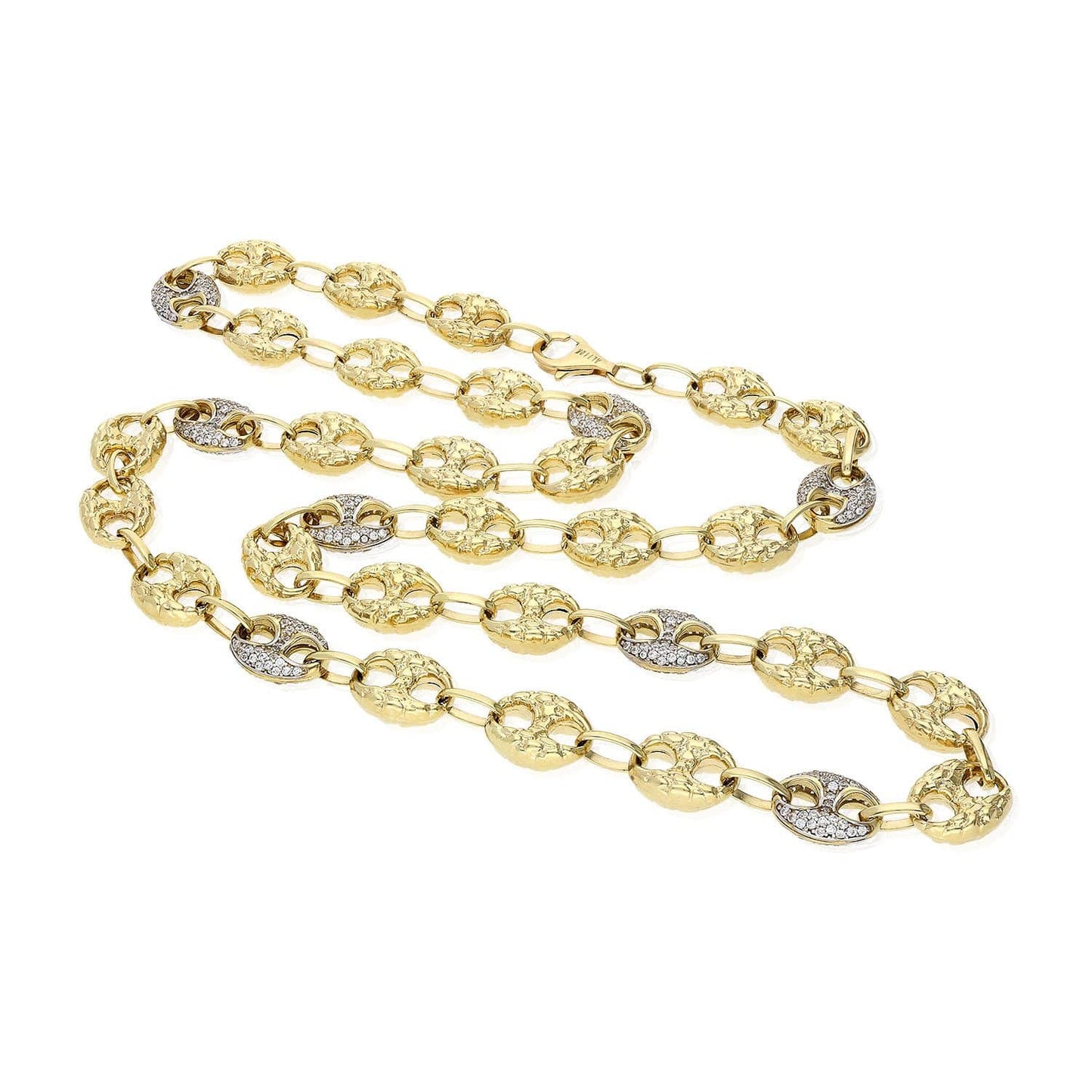 10K Yellow Gold CZ Puffed Mariner Anchor Nugget Chain 20"-24"