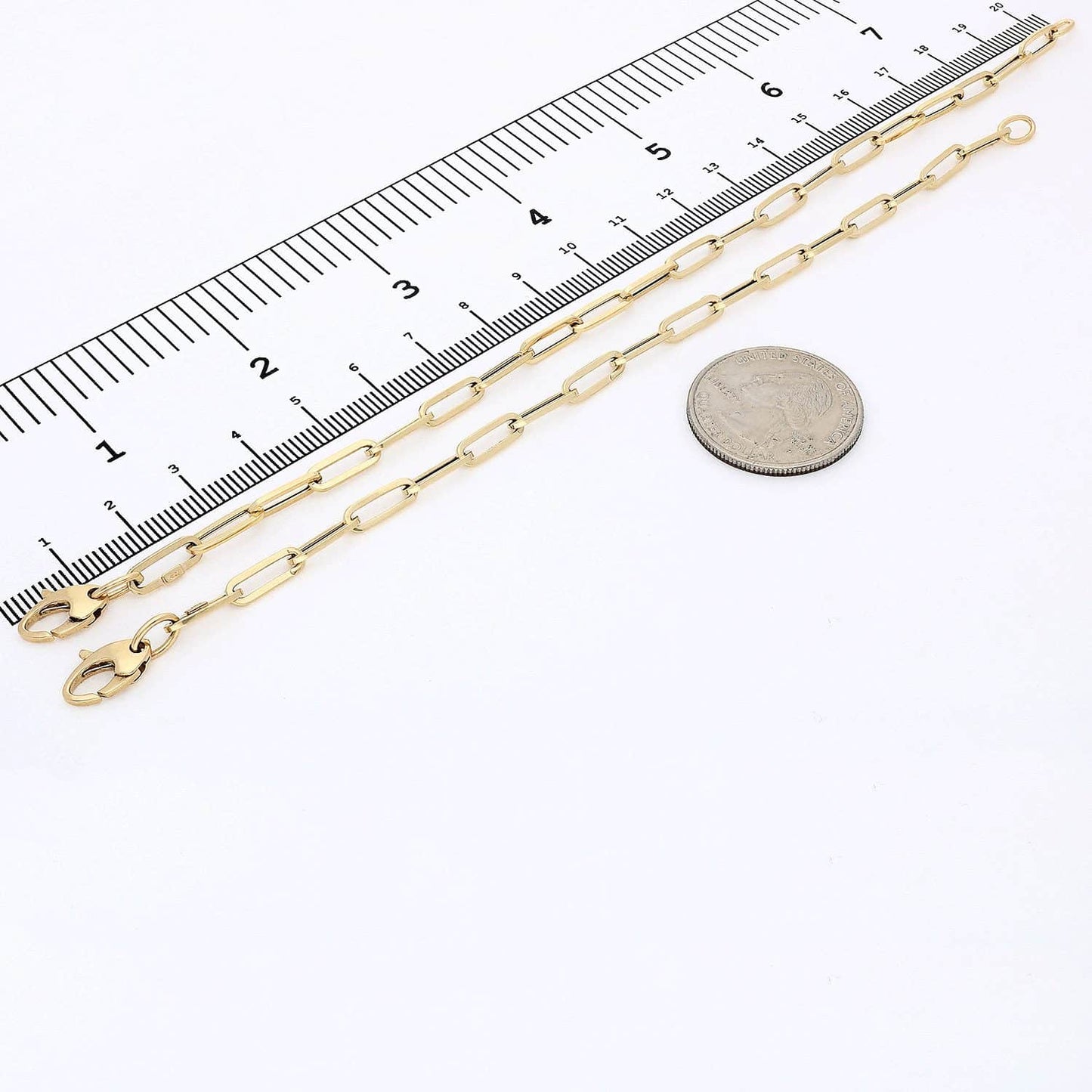 14K Gold Yellow 4mm Paperclip Elongated Bracelet 7" 8"