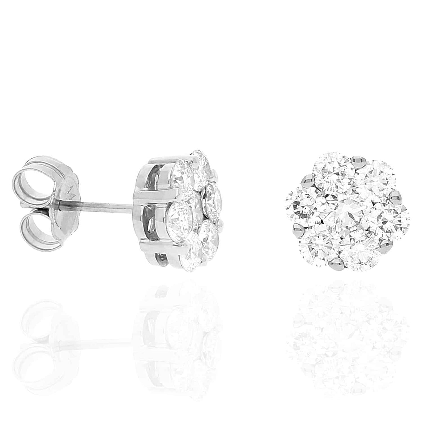 1.9 Ct Lab-Grown Diamond Cluster Flower Stud Earrings 14K Yellow White Rose Gold