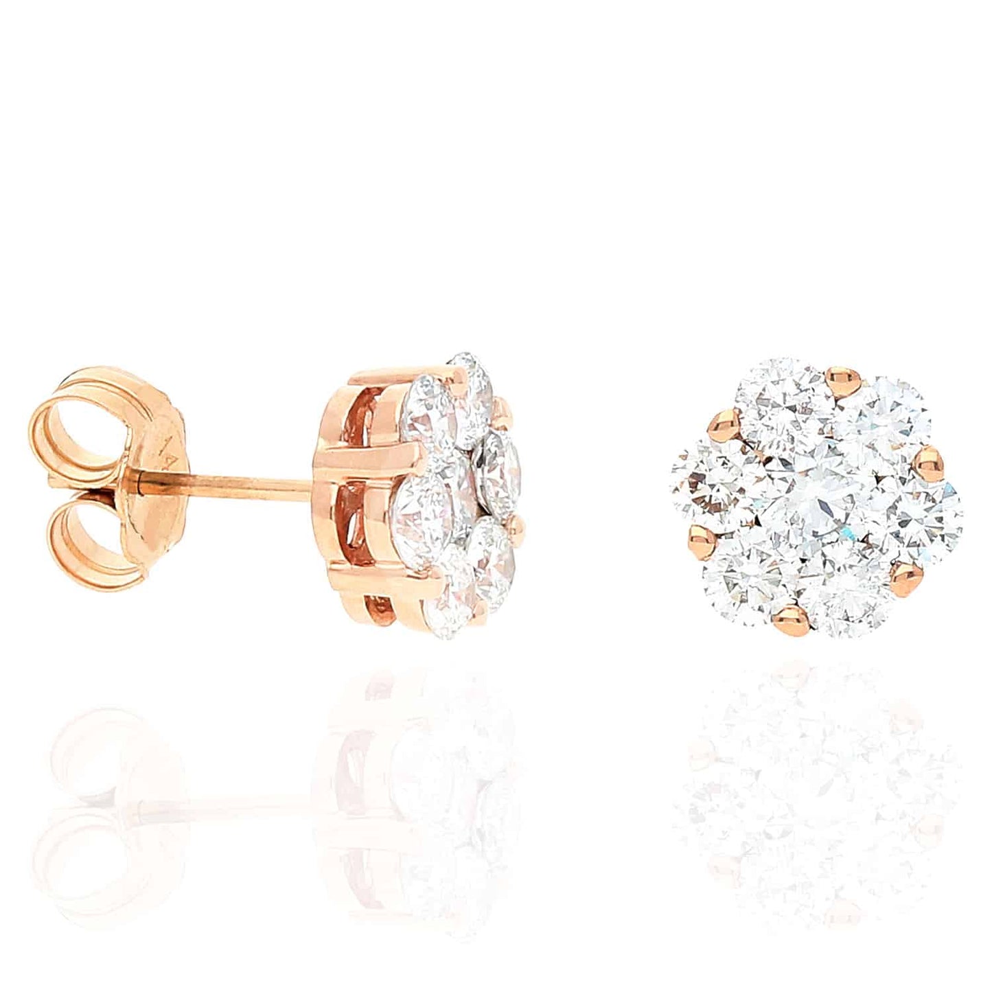1.9 Ct Lab-Grown Diamond Cluster Flower Stud Earrings 14K Yellow White Rose Gold