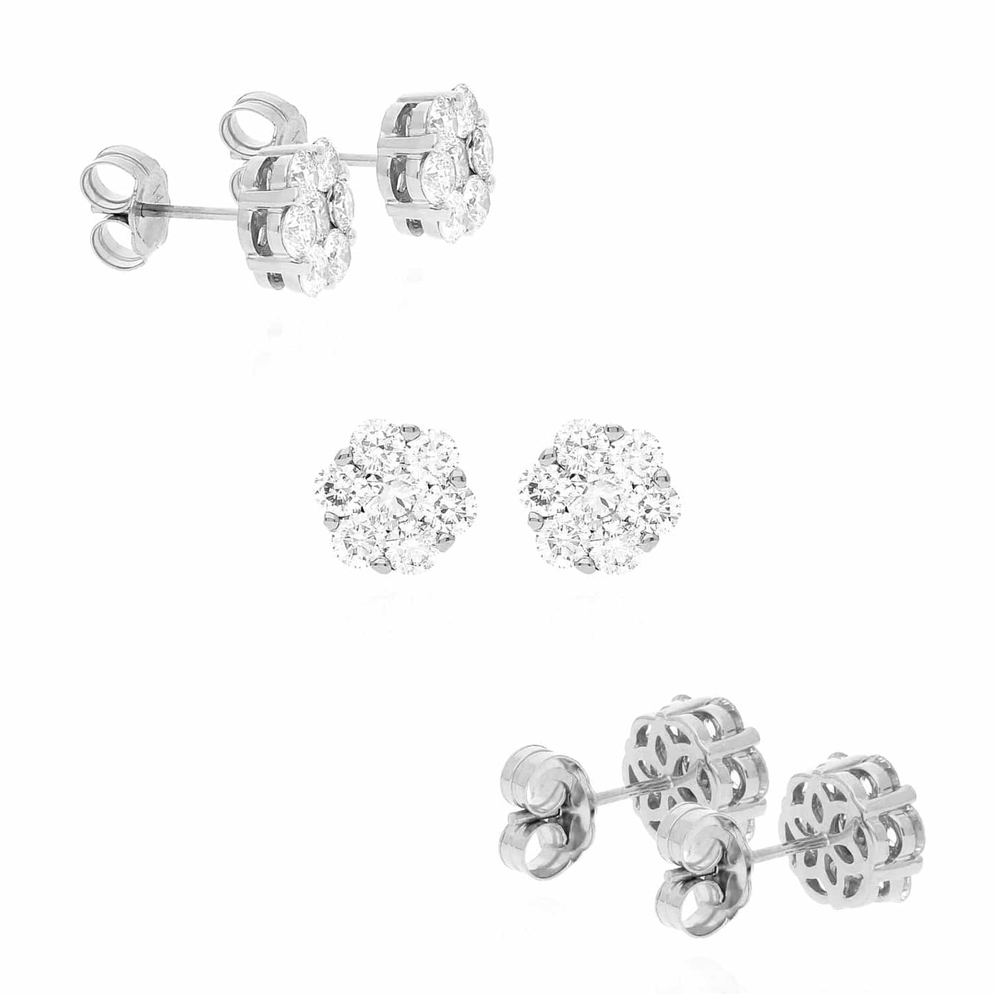 1.9 Ct Lab-Grown Diamond Cluster Flower Stud Earrings 14K Yellow White Rose Gold