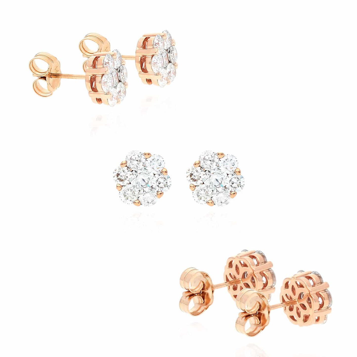 1.9 Ct Lab-Grown Diamond Cluster Flower Stud Earrings 14K Yellow White Rose Gold