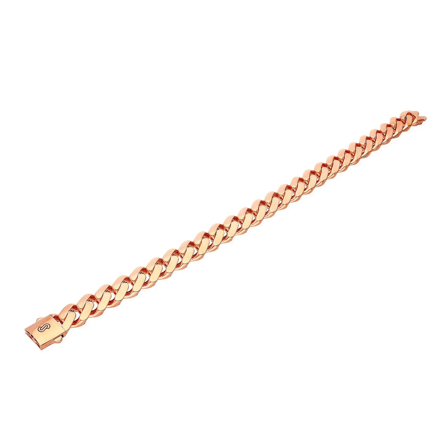 14K Yellow Gold White Rose 11.5mm MONACO Miami Box Clasp Bracelet (Hollow) 8.25"