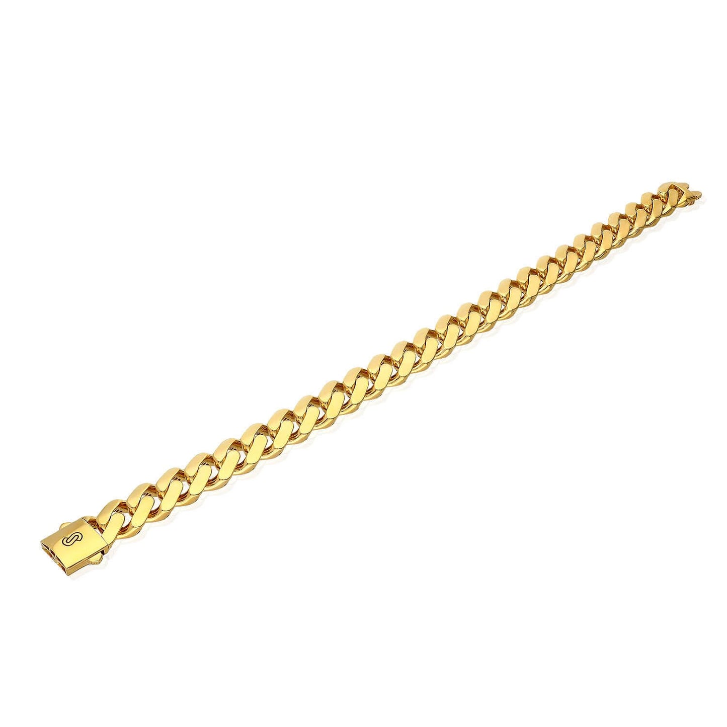 14K Yellow Gold White Rose 11.5mm MONACO Miami Box Clasp Bracelet (Hollow) 8.25"
