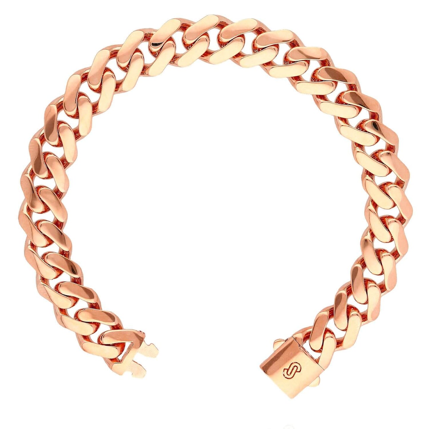 14K Yellow Gold White Rose 11.5mm MONACO Miami Box Clasp Bracelet (Hollow) 8.25"