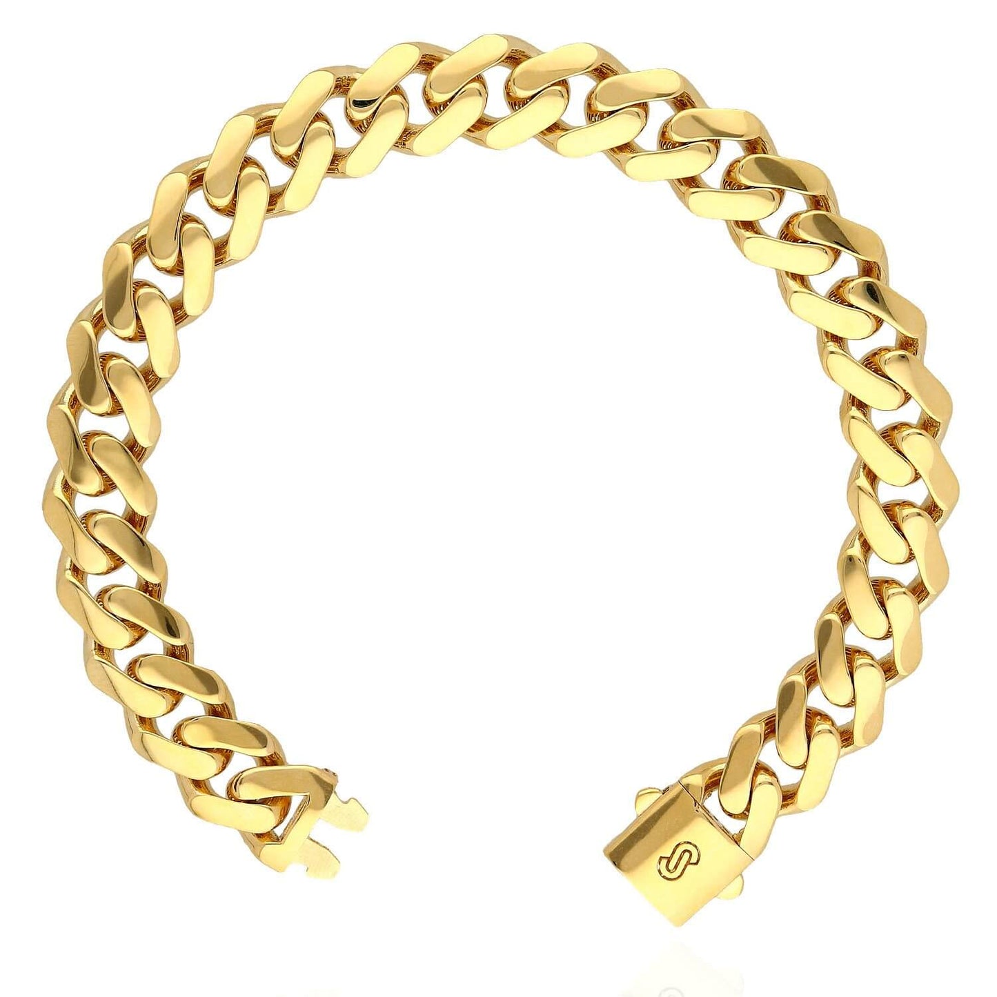 14K Yellow Gold White Rose 11.5mm MONACO Miami Box Clasp Bracelet (Hollow) 8.25"