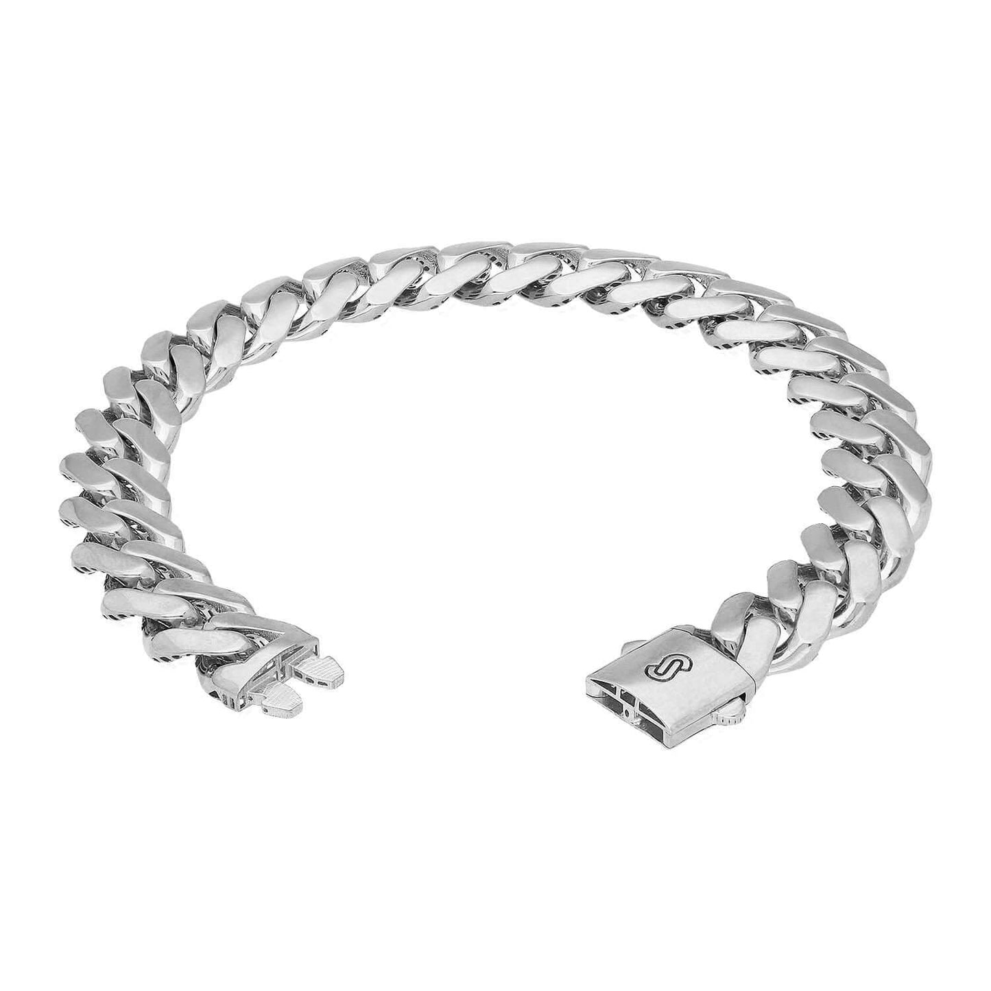 14K Yellow Gold White Rose 11.5mm MONACO Miami Box Clasp Bracelet (Hollow) 8.25"