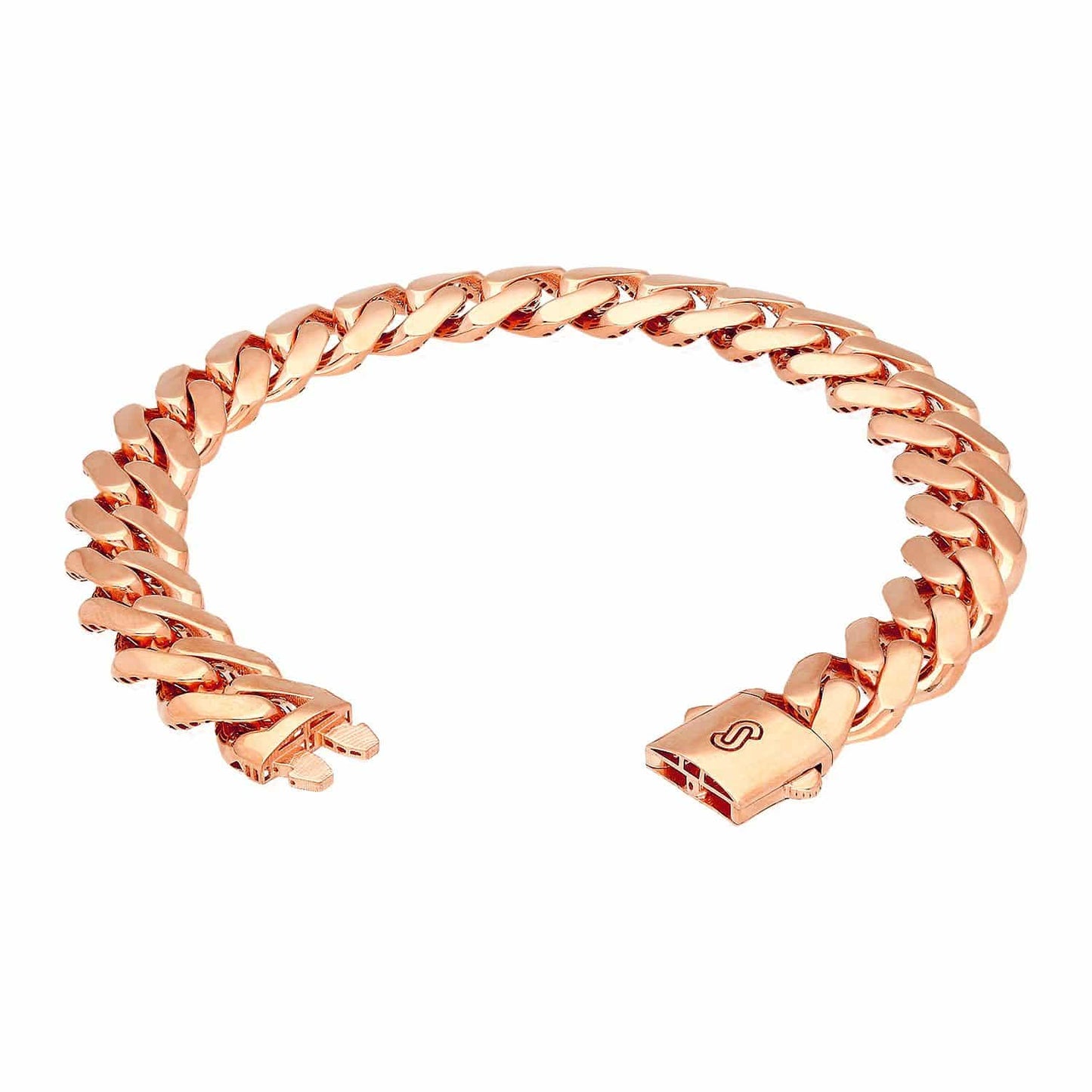 14K Yellow Gold White Rose 11.5mm MONACO Miami Box Clasp Bracelet (Hollow) 8.25"