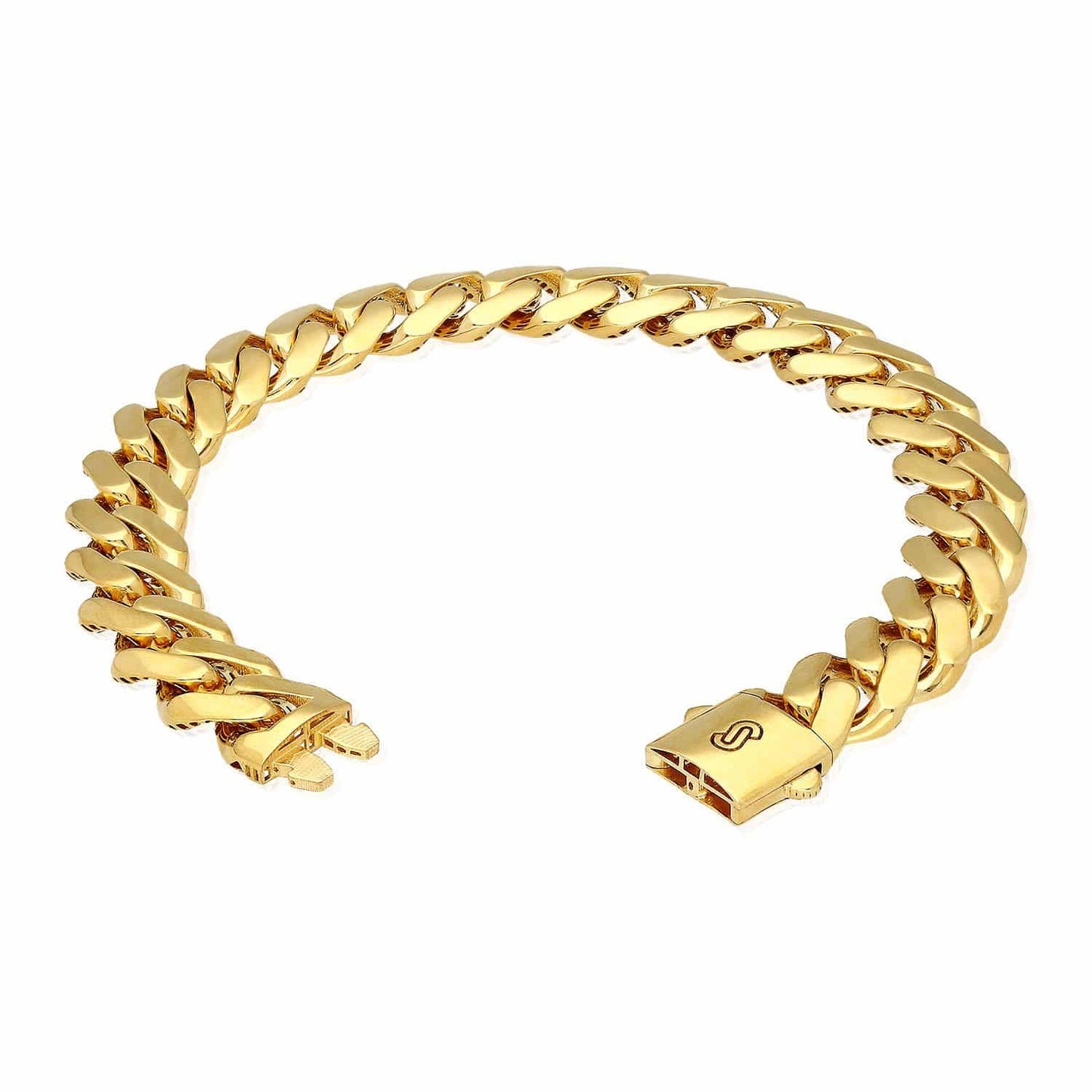 14K Yellow Gold White Rose 11.5mm MONACO Miami Box Clasp Bracelet (Hollow) 8.25"