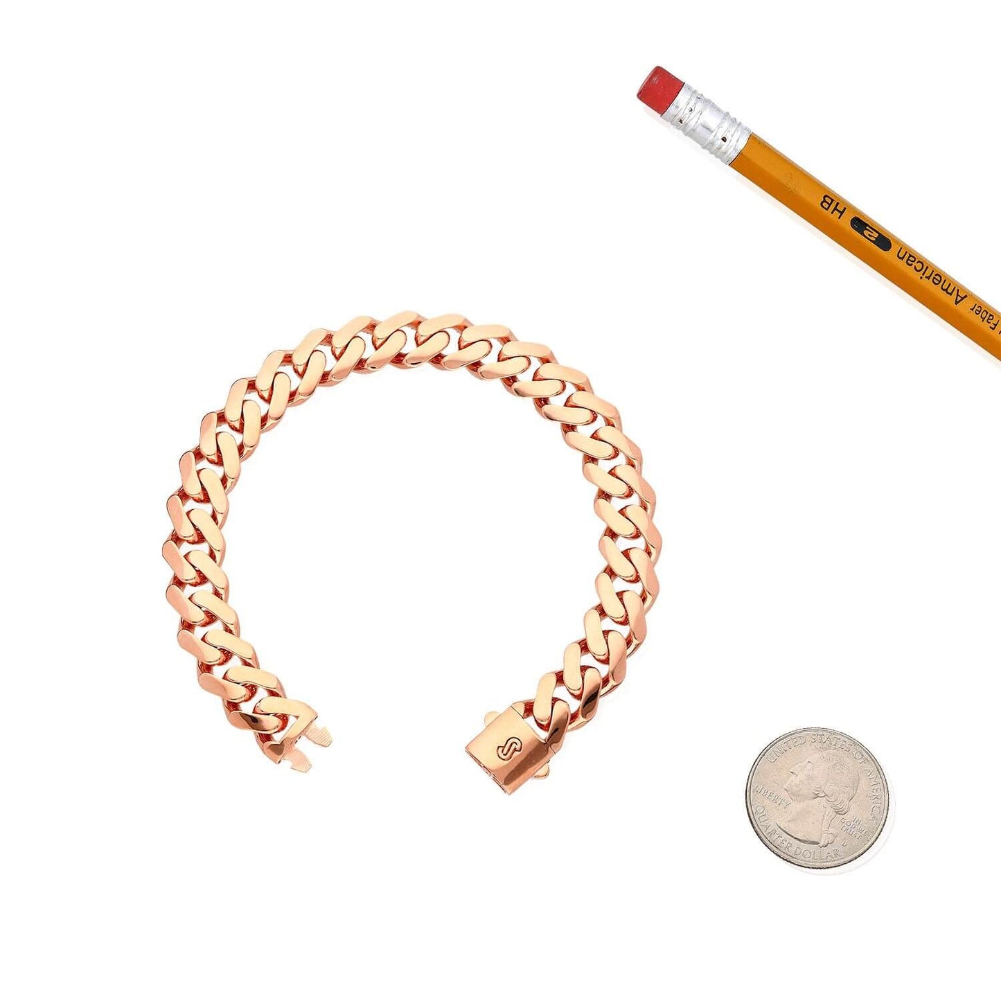 14K Yellow Gold White Rose 11.5mm MONACO Miami Box Clasp Bracelet (Hollow) 8.25"