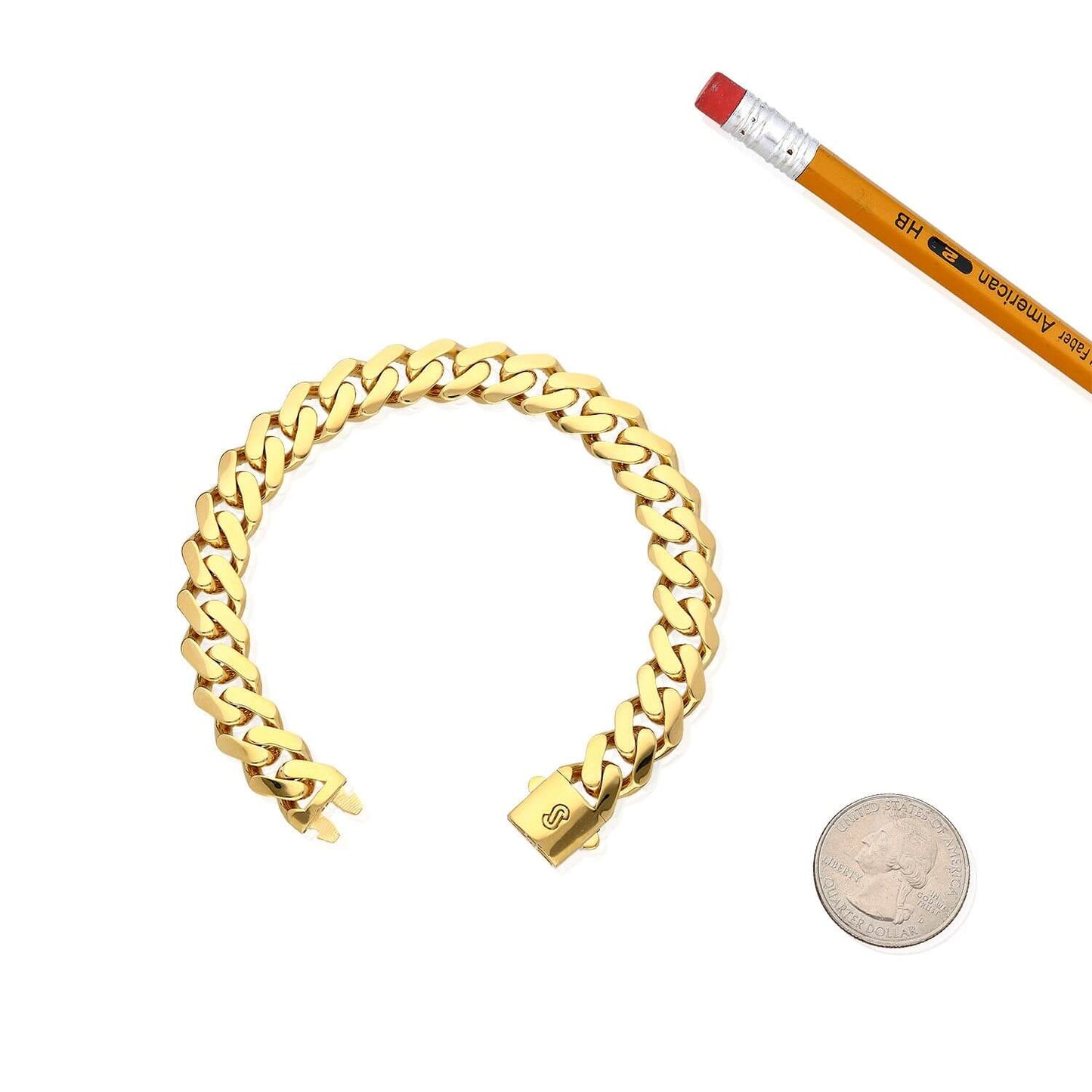 14K Yellow Gold White Rose 11.5mm MONACO Miami Box Clasp Bracelet (Hollow) 8.25"