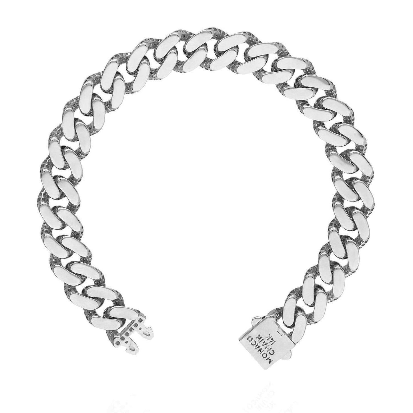 14K Yellow Gold White Rose 11.5mm MONACO Miami Box Clasp Bracelet (Hollow) 8.25"