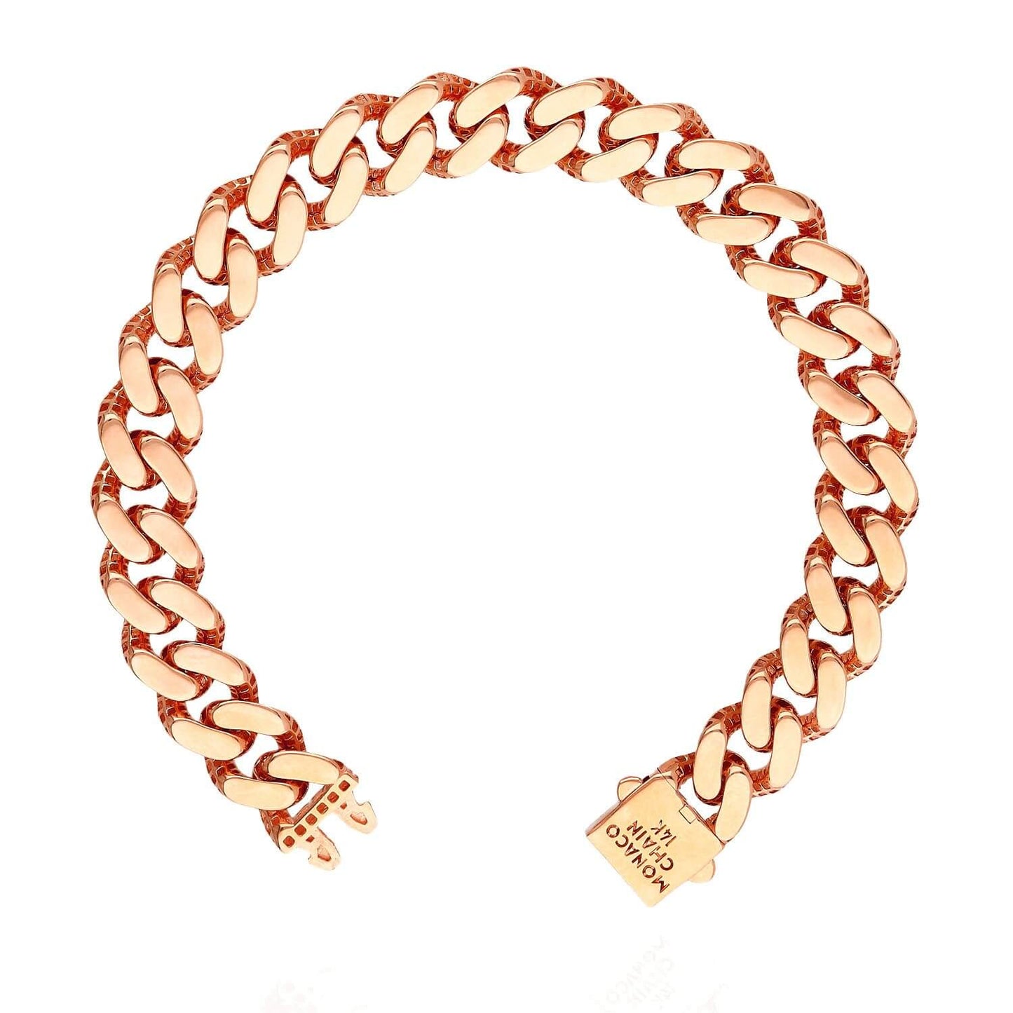 14K Yellow Gold White Rose 11.5mm MONACO Miami Box Clasp Bracelet (Hollow) 8.25"
