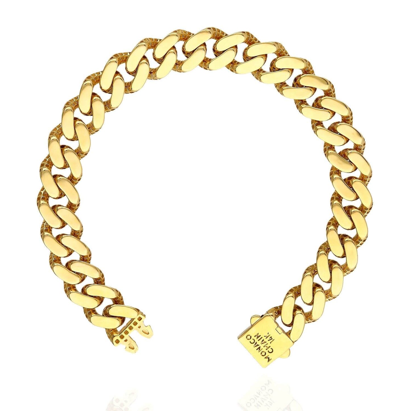 14K Yellow Gold White Rose 11.5mm MONACO Miami Box Clasp Bracelet (Hollow) 8.25"