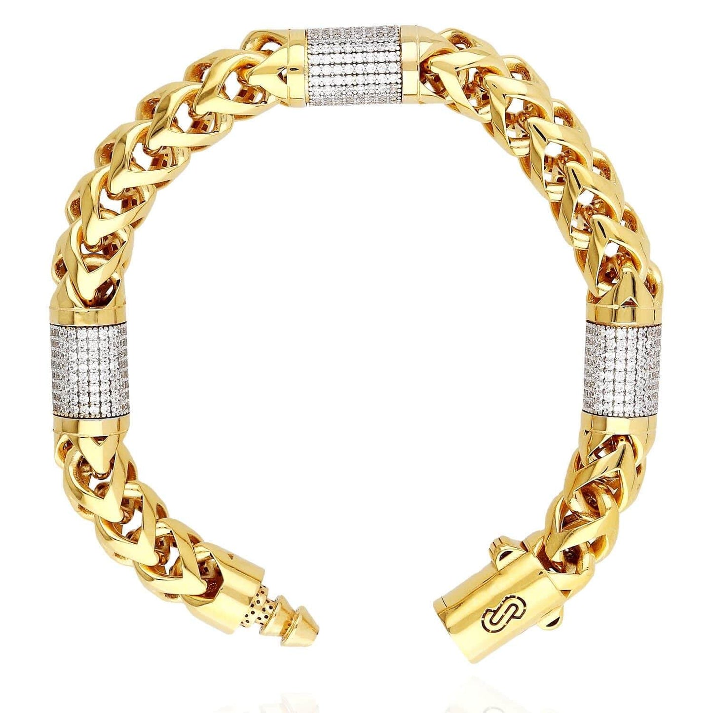 14K Yellow Gold 10mm Round Franco CZ Bullet Bracelet 8.5"
