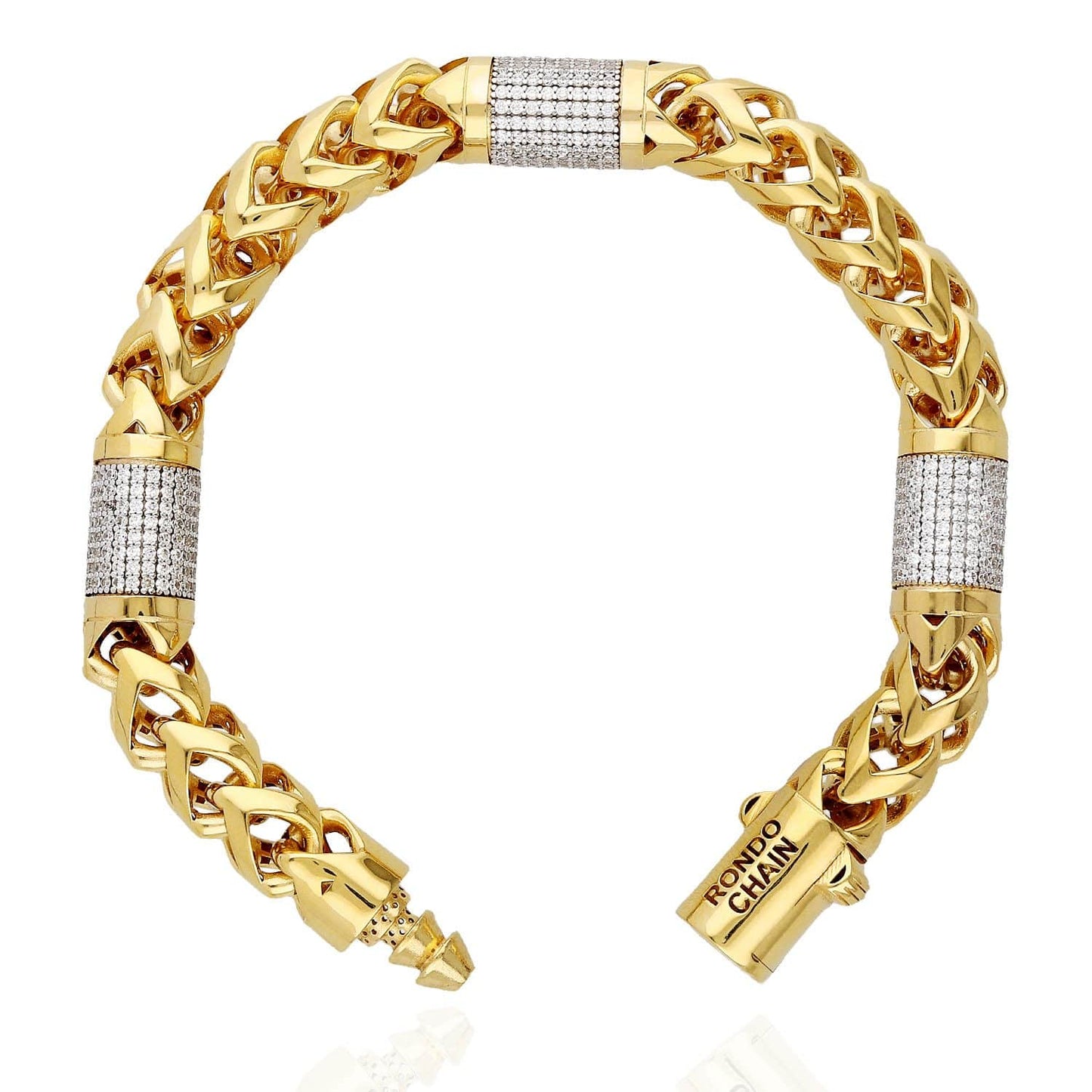 14K Yellow Gold 10mm Round Franco CZ Bullet Bracelet 8.5"