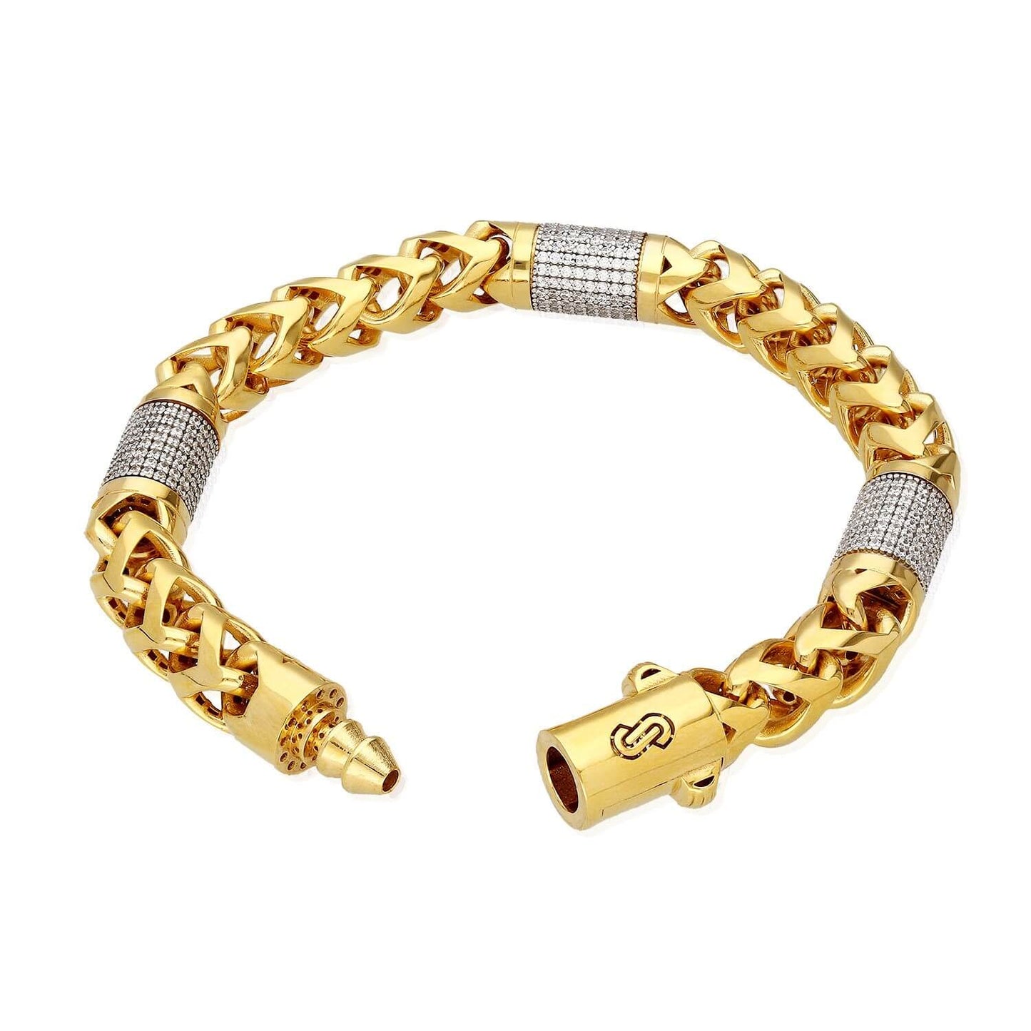 14K Yellow Gold 10mm Round Franco CZ Bullet Bracelet 8.5"