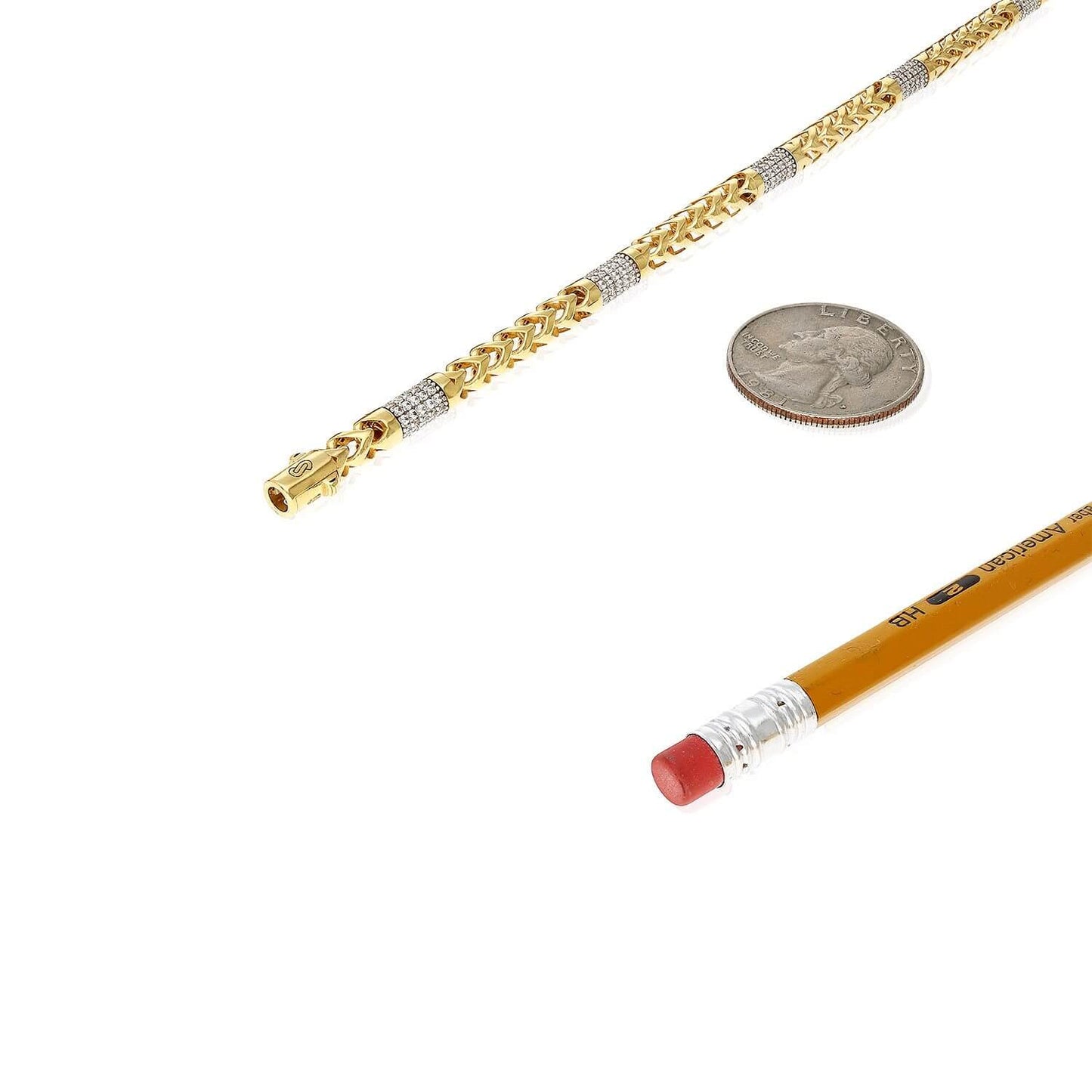 14K Yellow Gold 5mm Round Franco CZ Bullet Bracelet (Solid Links) 8.5"