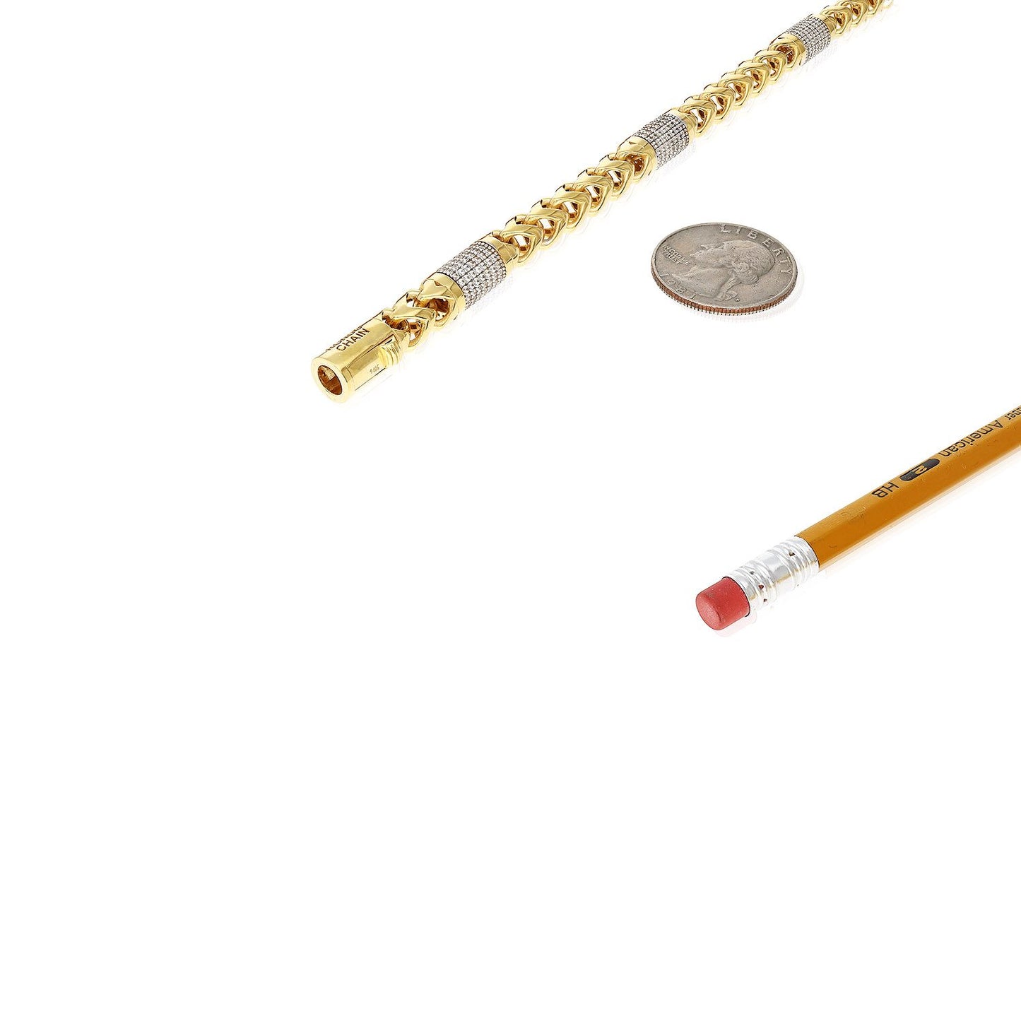14K Yellow Gold 7.5mm Round Franco CZ Bullet Bracelet 8.5″
