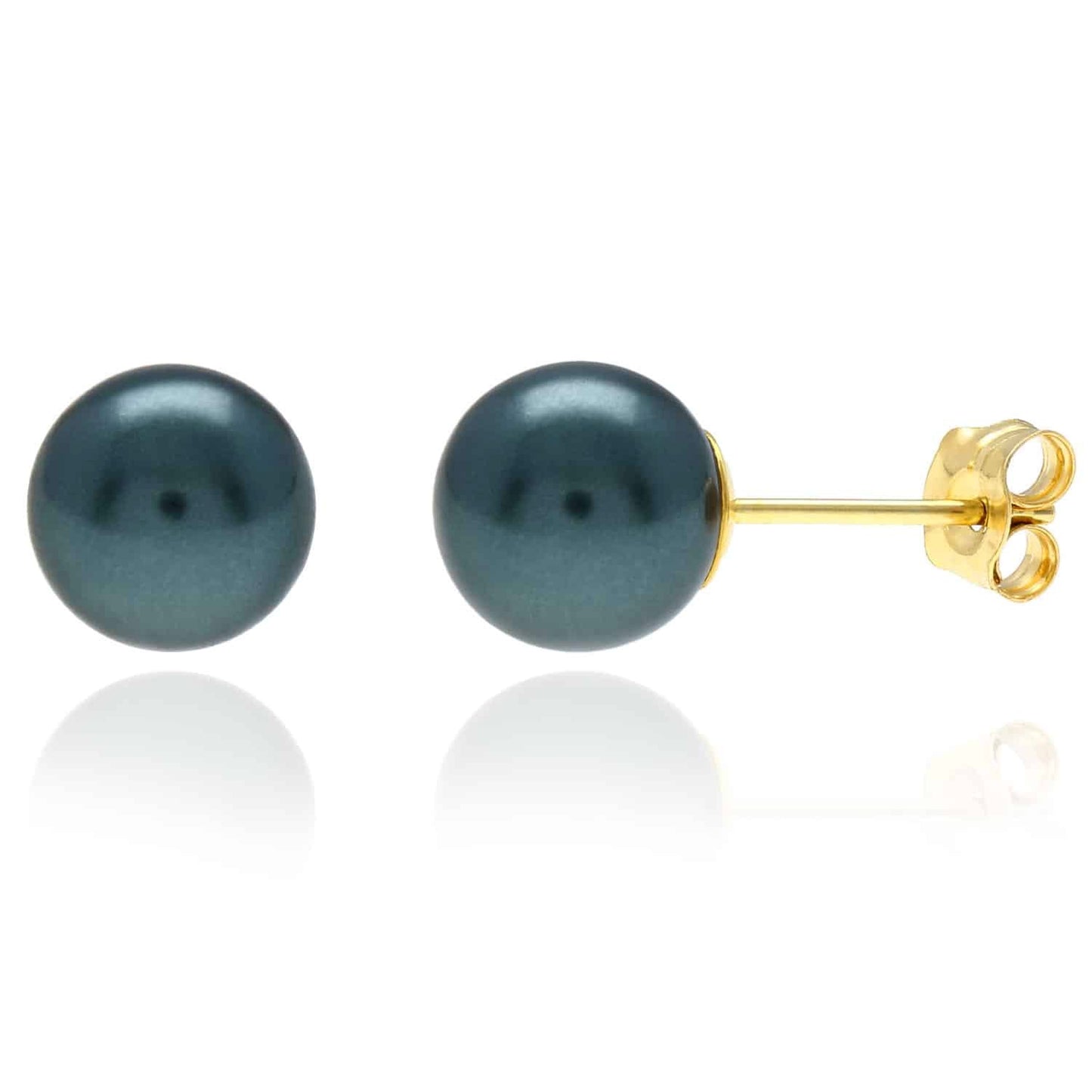 4mm-12mm Blue Crystal Pearl Ball Push Back Stud Earrings 14K Yellow Gold