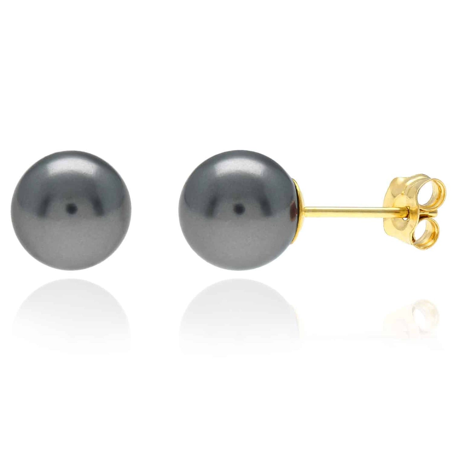 14K Yellow Gold Black Crystal Pearl Ball Push Back Stud Earrings 4mm-12mm