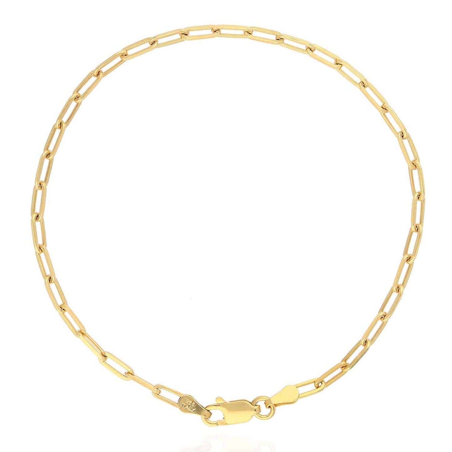 Yellow Gold Over Sterling Silver 2.5mm Elongated Paperclip Bracelet (Solid Links) 7"-8"