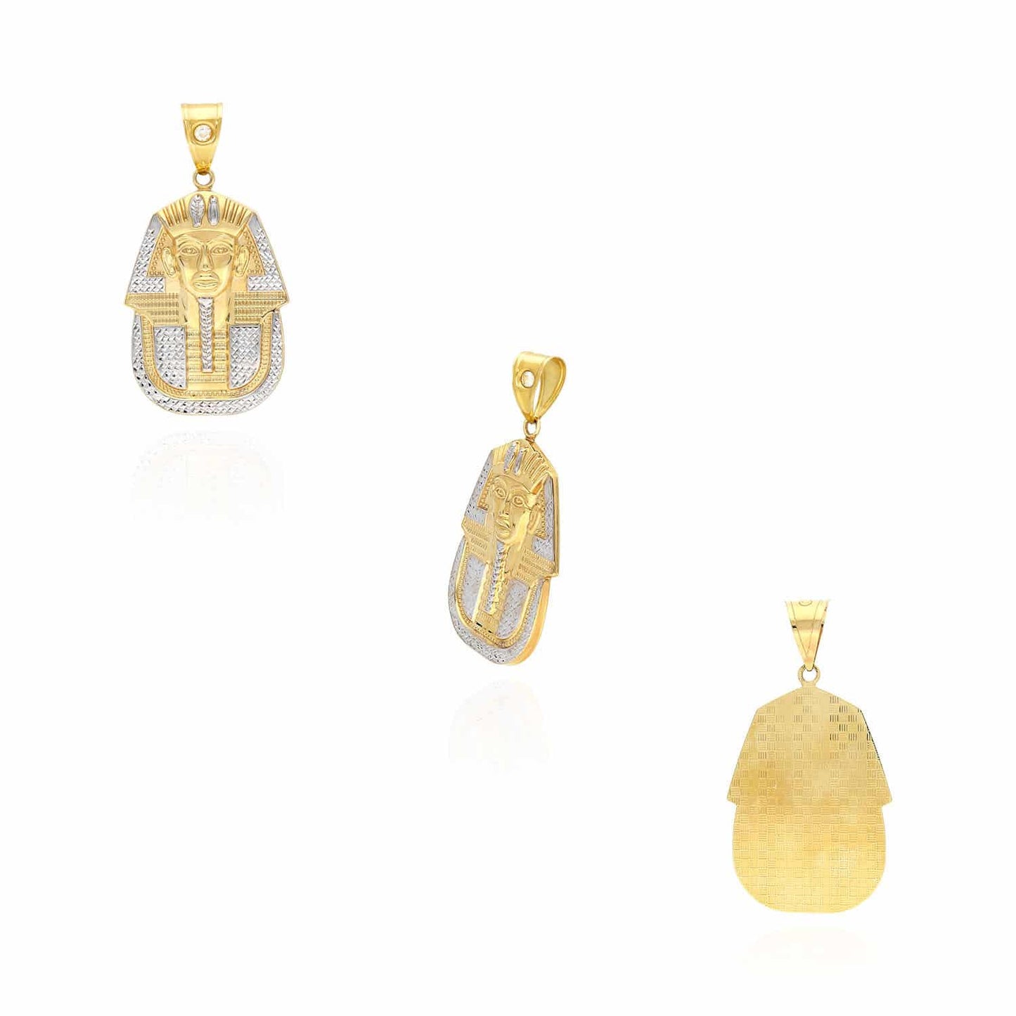 10K Yellow Gold Two Tone Diamond Cut Pharaoh King Tut Charm Pendant