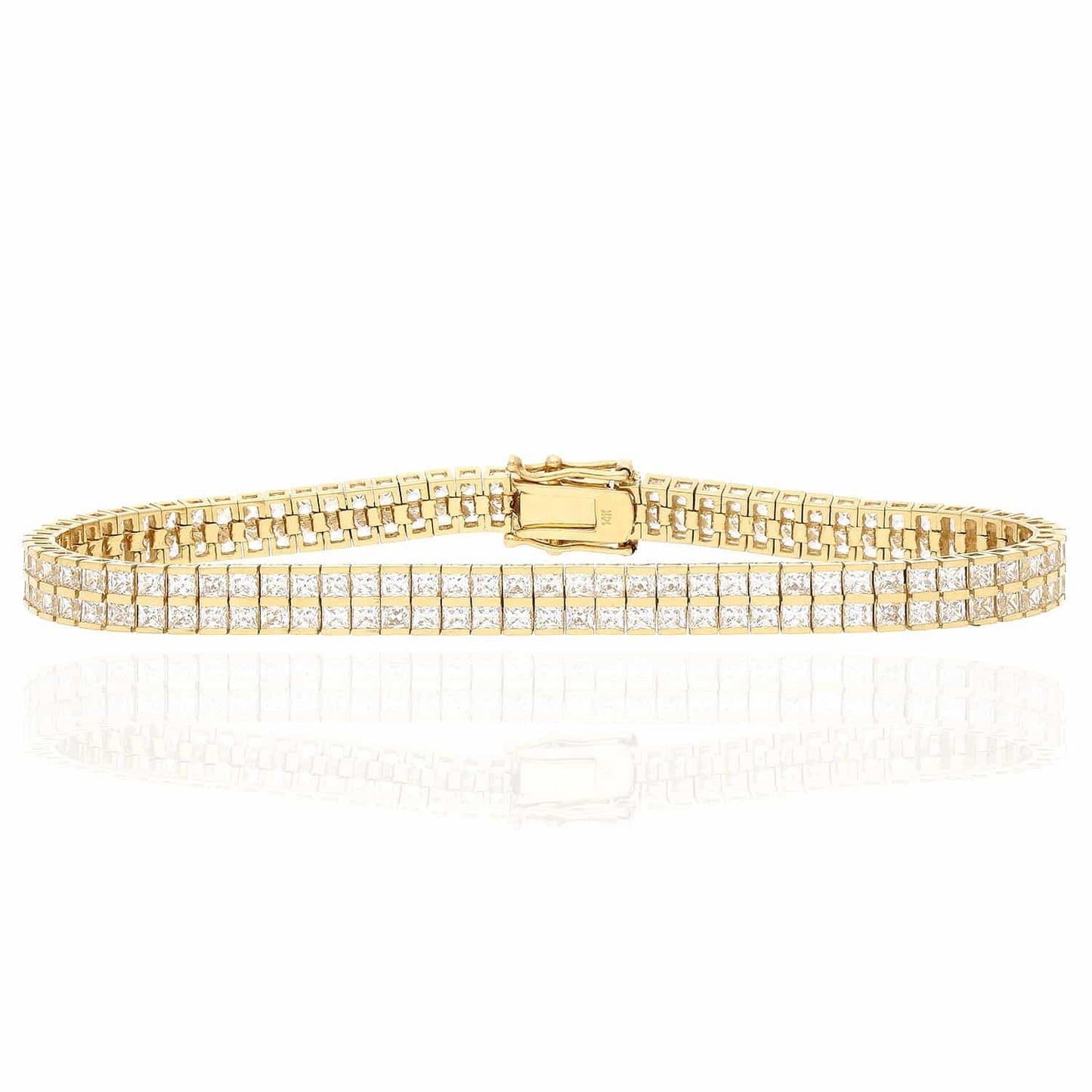 14K Gold Yellow 2-Row Channel CZ 5mm Princess Tennis Bracelet 7"
