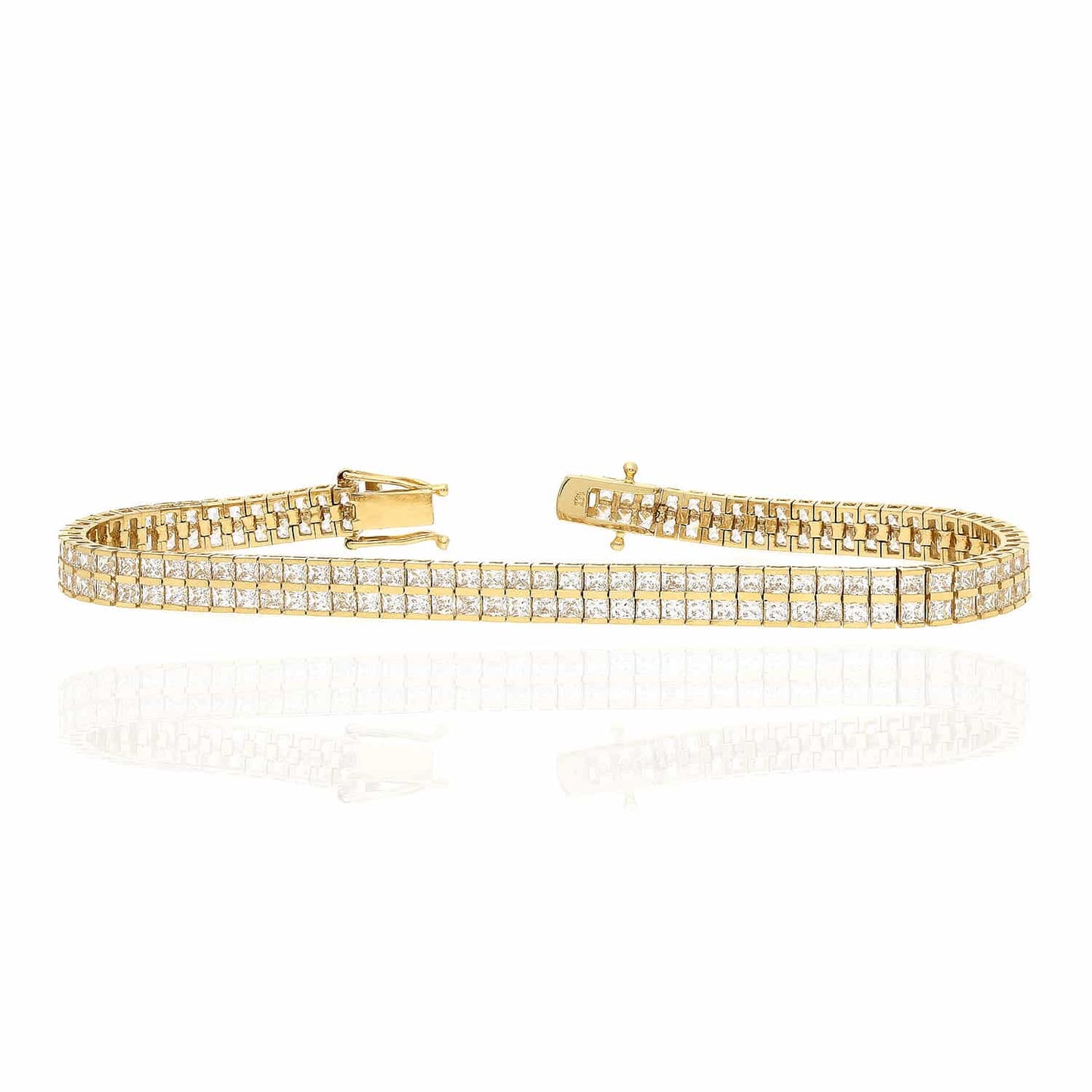 14K Gold Yellow 2-Row Channel CZ 5mm Princess Tennis Bracelet 7"