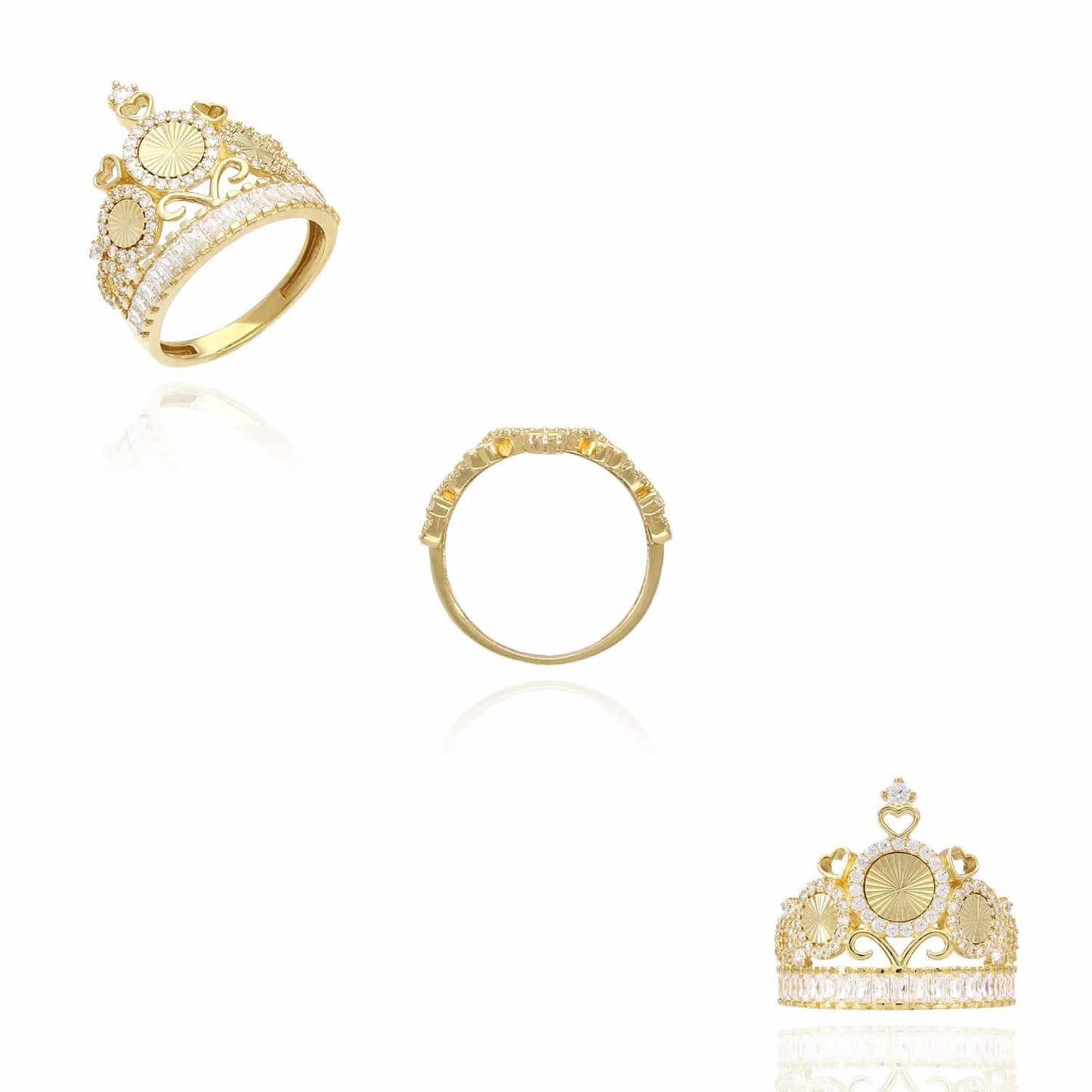 14K Gold Yellow 1.5Ct CZ Heart Royal Crown Ring