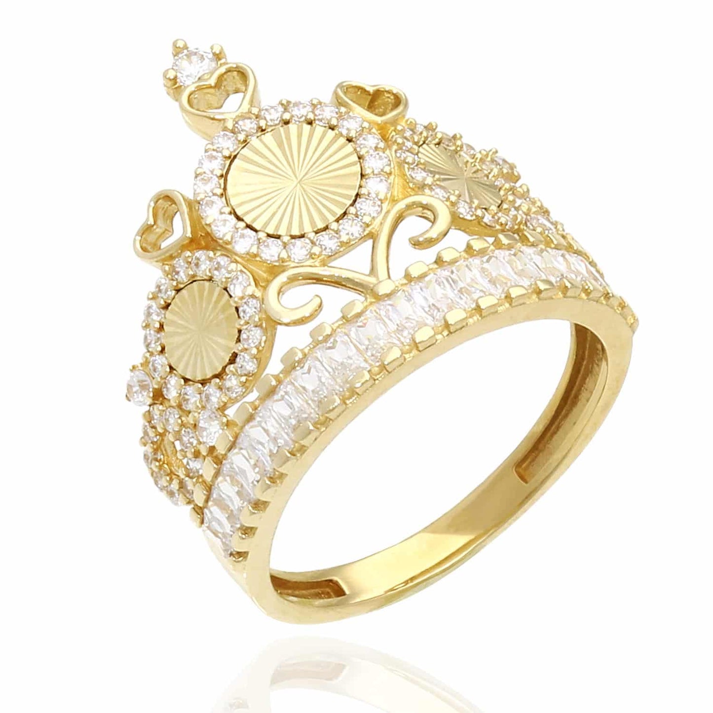 14K Gold Yellow 1.5Ct CZ Heart Royal Crown Ring