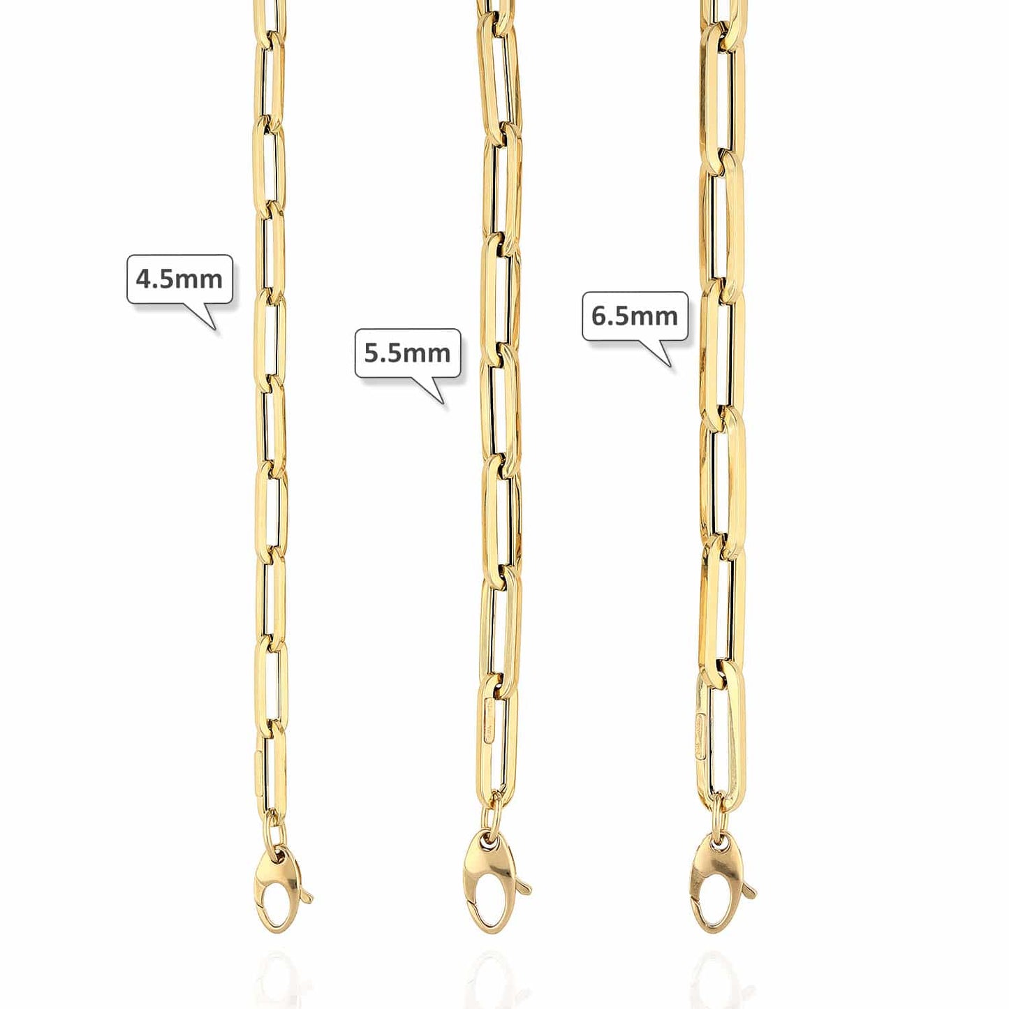 14K Real Gold 4.5mm-6.5mm Elongated Paperclip Bracelet 7.5"