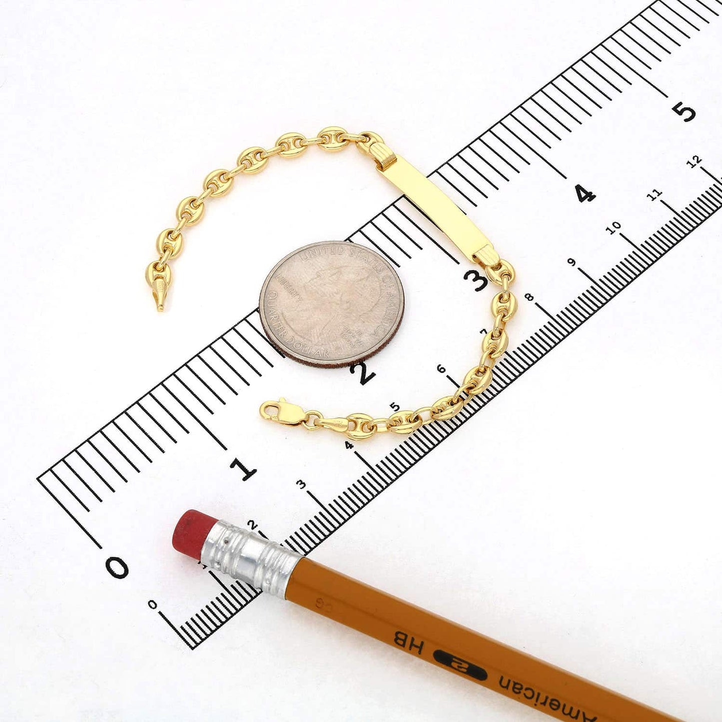 Kid's 14K Gold Yellow Puffed Mariner Anchor I.D. Bar Bracelet 6"