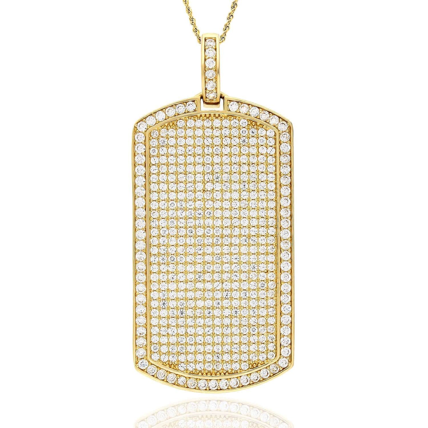 14K Yellow Gold Pave Diamond Alternative 4.5Ct Dog Tag Pendant