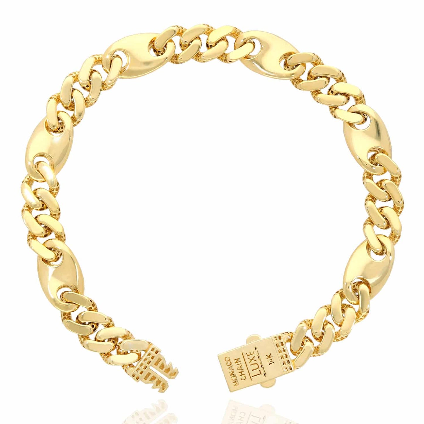 14K Gold Yellow Miami CZ 8mm Pave Mariner Station Bracelet 8"