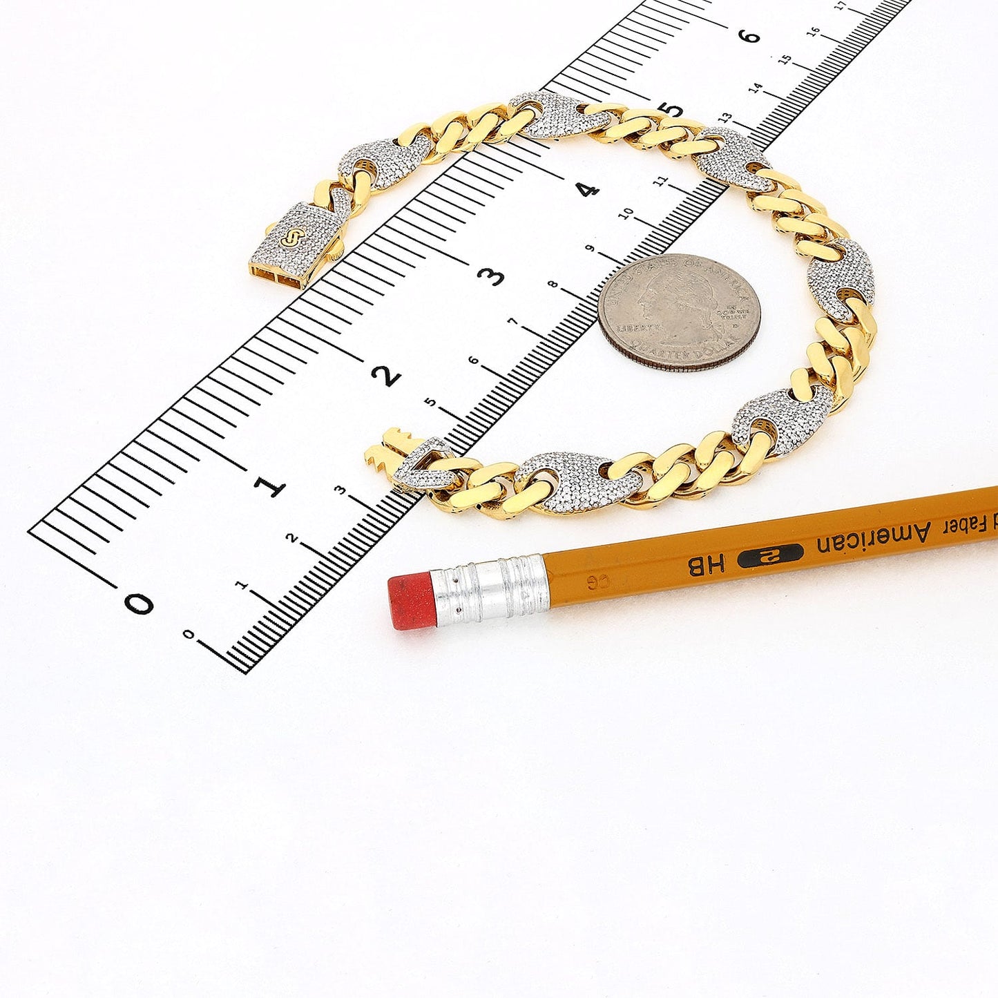 14K Gold CZ 10mm Miami Cuban Puffed Mariner Anchor Bracelet 8.5"