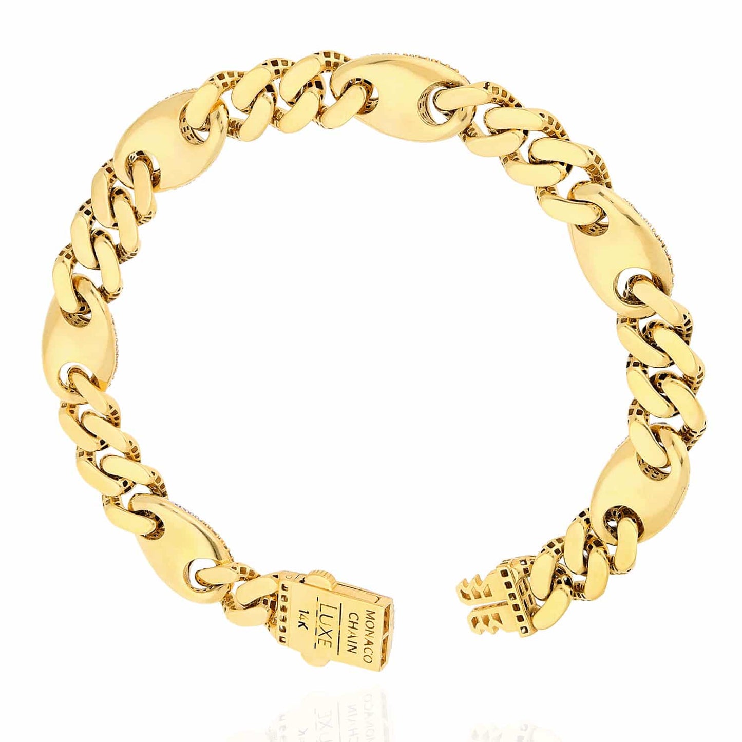 14K Yellow Gold CZ 10mm Miami Cuban Puffed Mariner Anchor Bracelet (Hollow) 8.5"