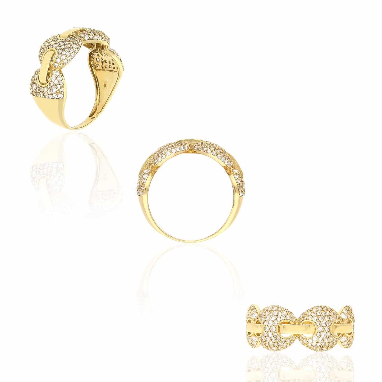 10K Gold Yellow 1.75Ct Pave Diamond Alternative Puffed Mariner Ring