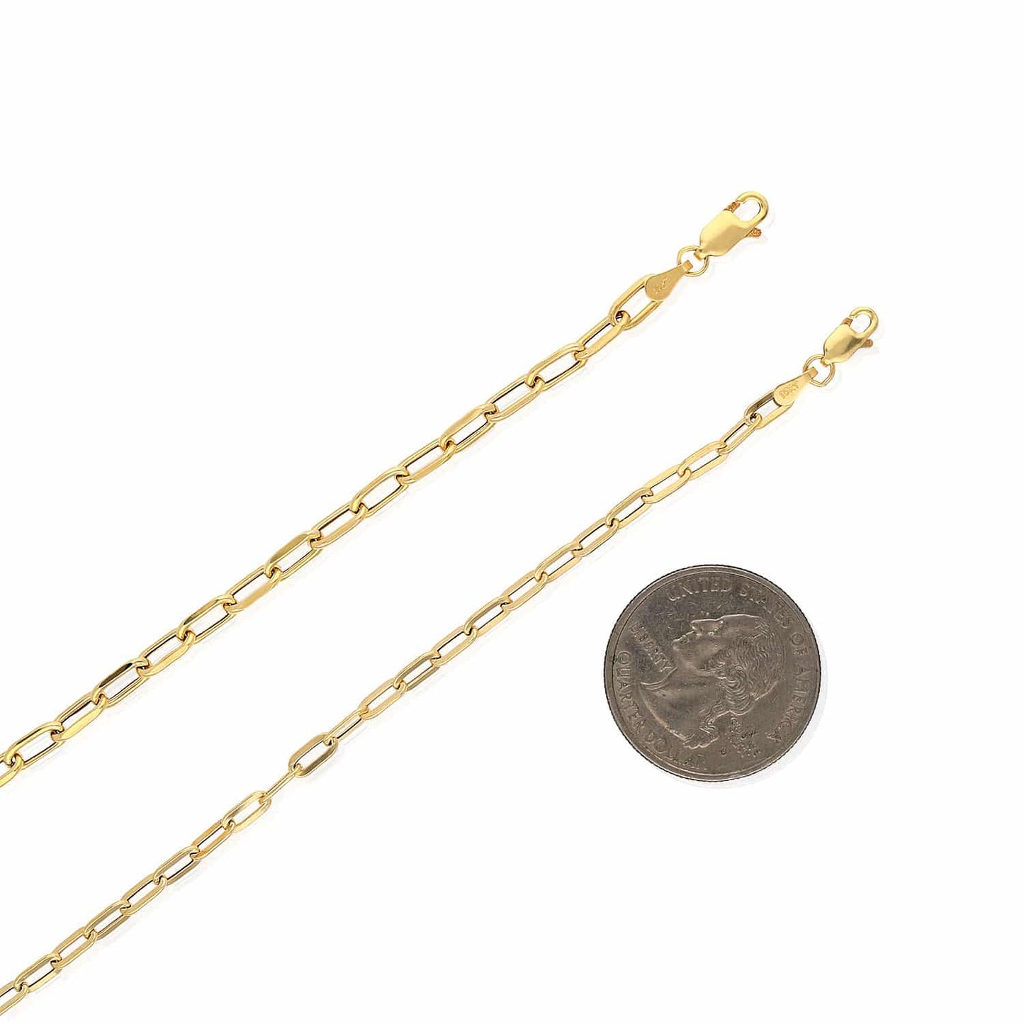 10K Solid Yellow Gold Elongated Paperclip 3mm-4mm Anklet 10"