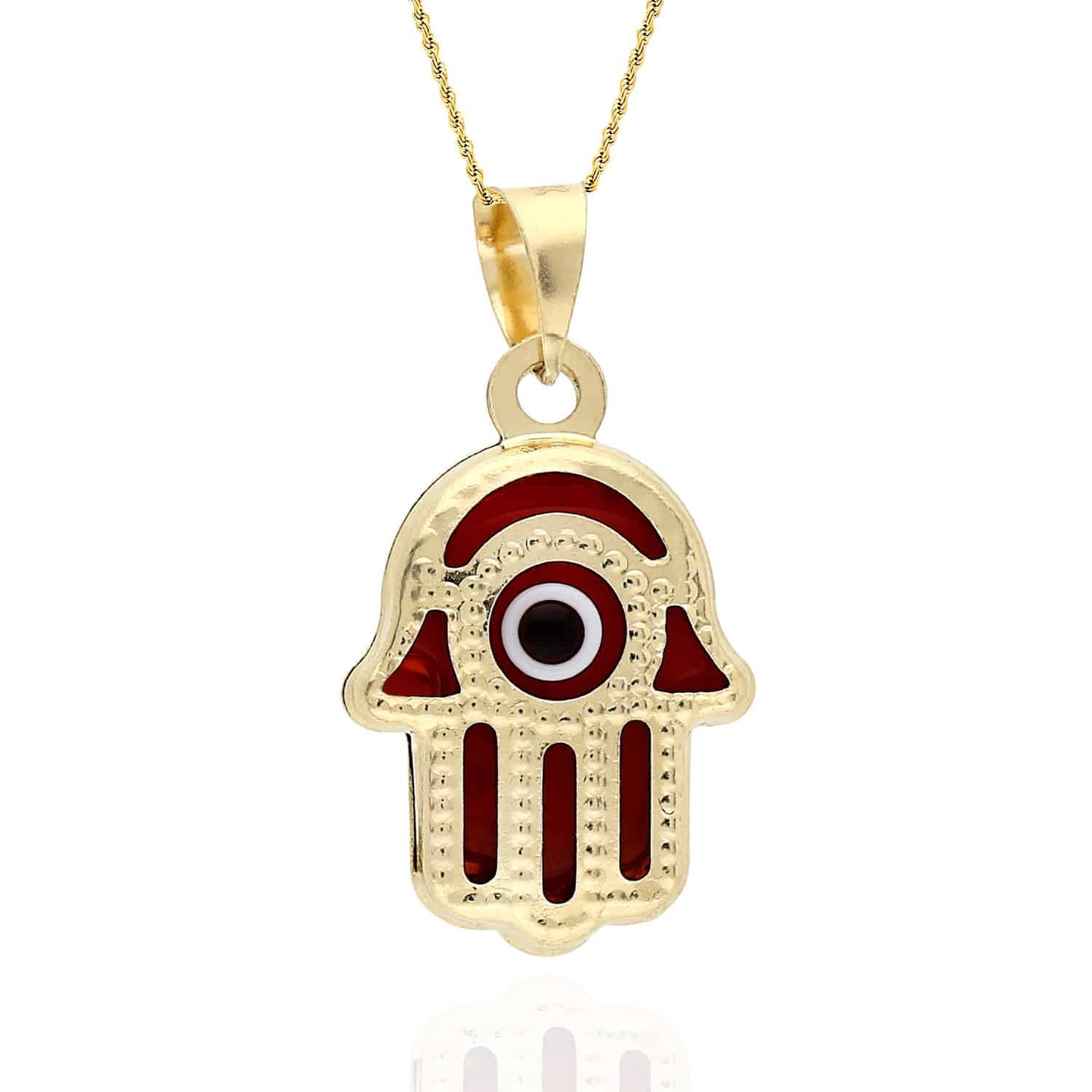 14K Yellow Gold Blue Red Evil Eye Hamsa Charm Pendant