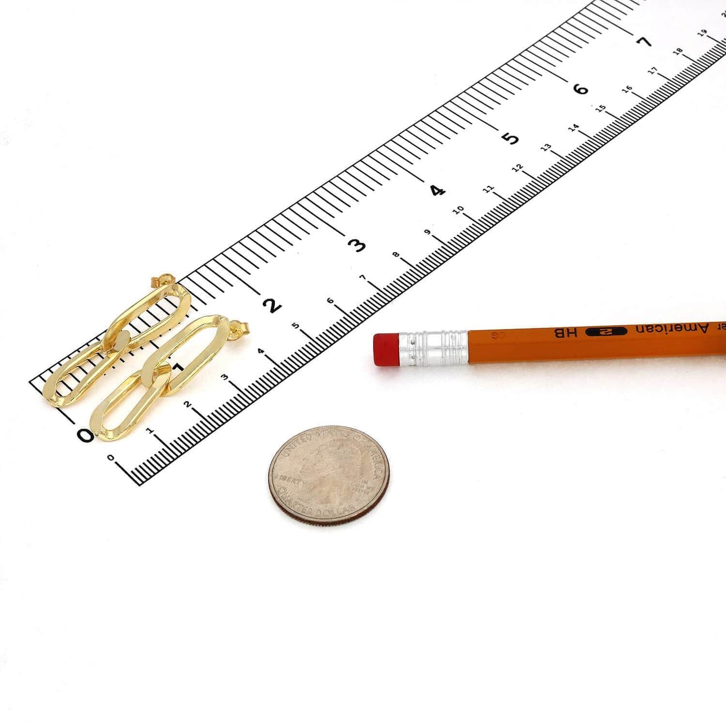 Yellow Gold Over 925 Silver Flat Elongated Paperclip Drop Earrings 41mm